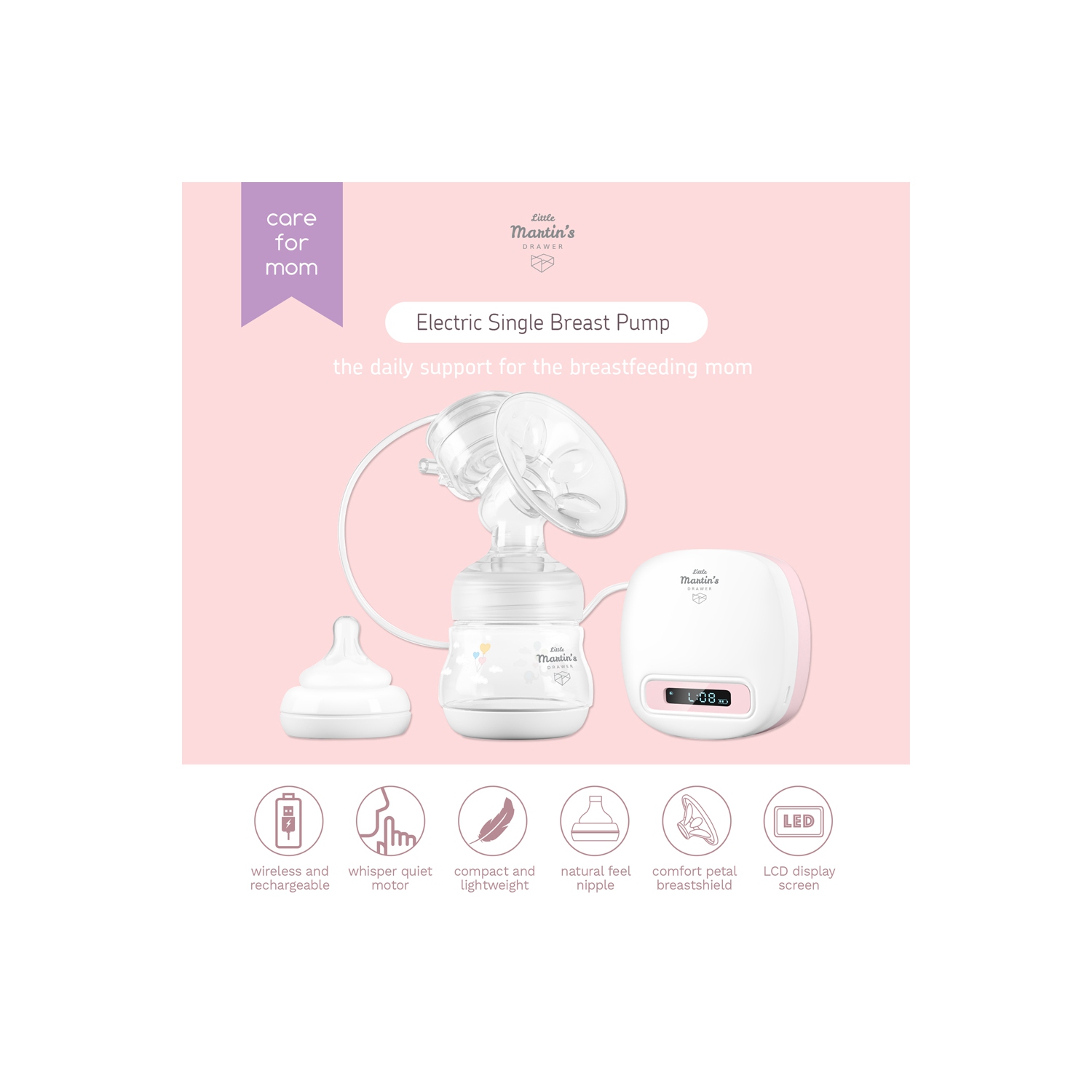 Tire-lait électrique Little Martin pour allaitement maternel, batterie rechargeable pour voyage