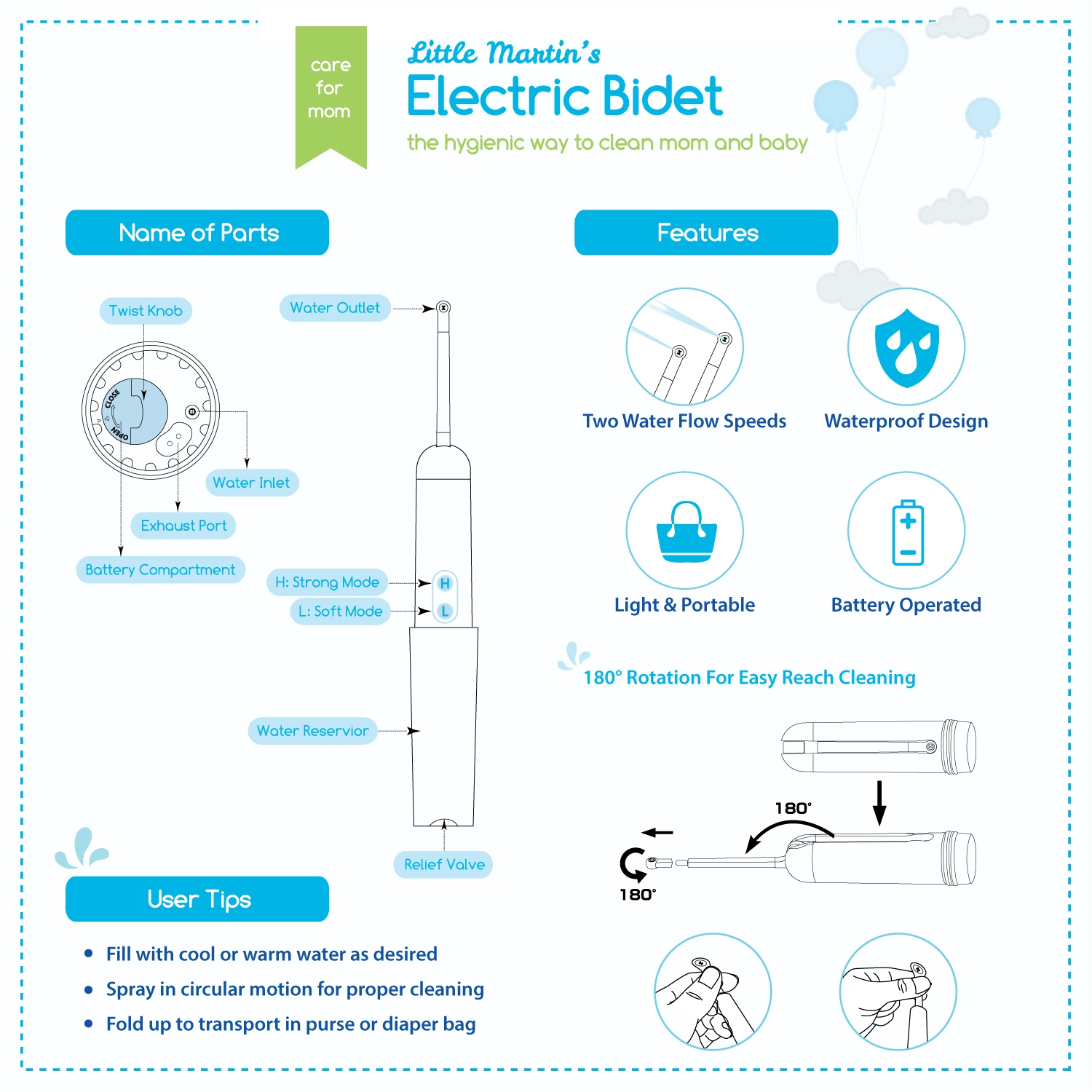 Le bidet de voyage électrique portatif de Little Martin