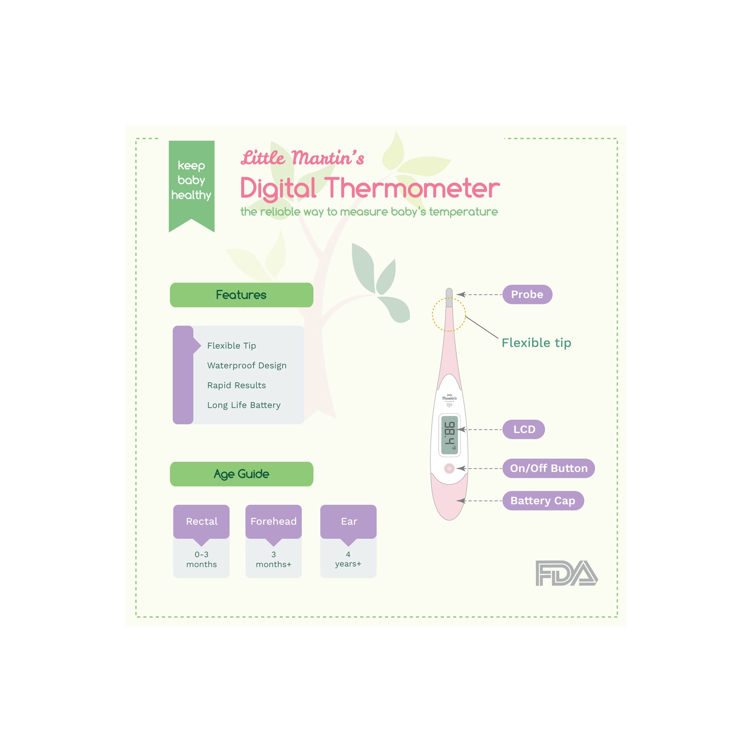 Thermomètre médical numérique Little Martin pour les aisselles et la température rectale