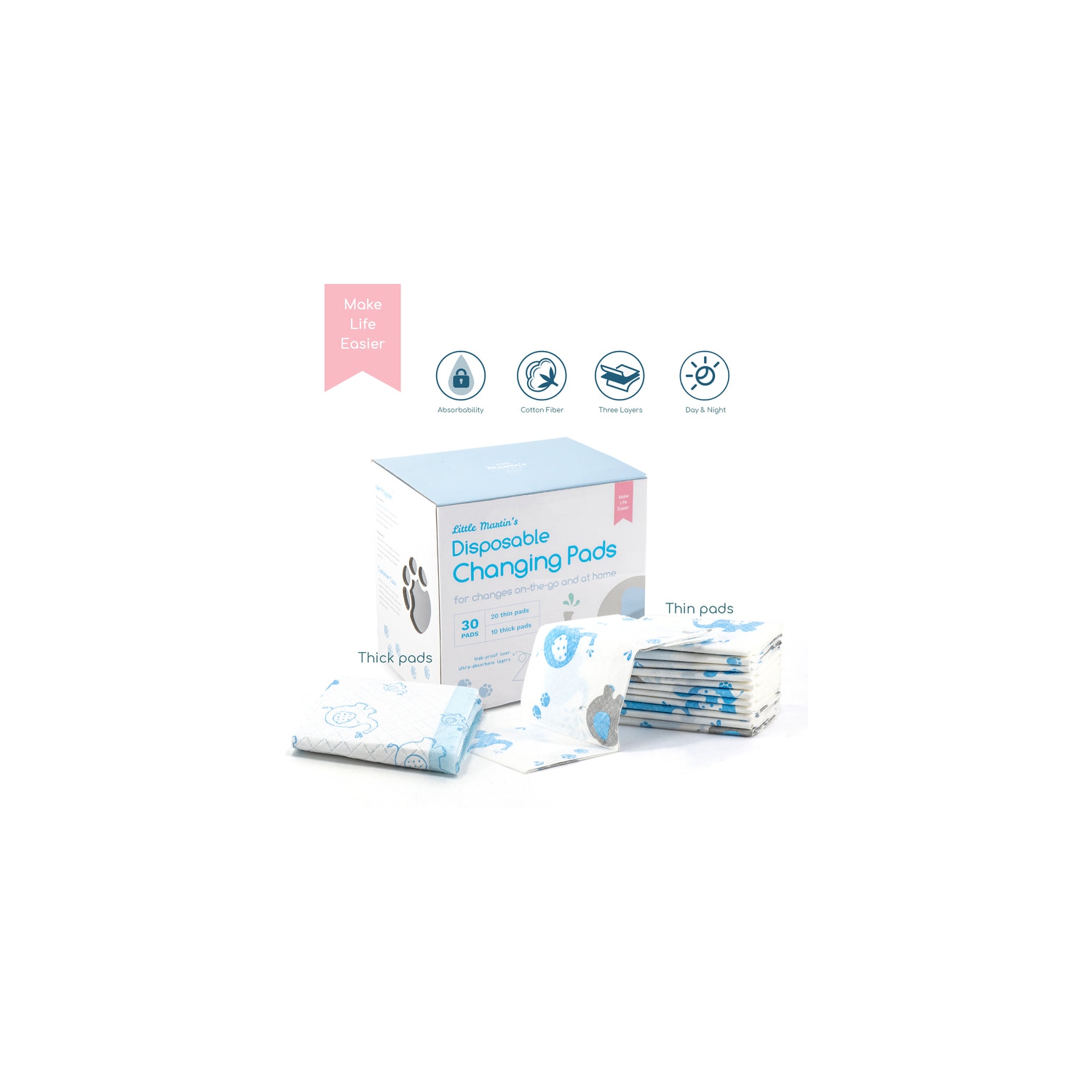 Tapis à langer jetables Little Martin – 30 unités