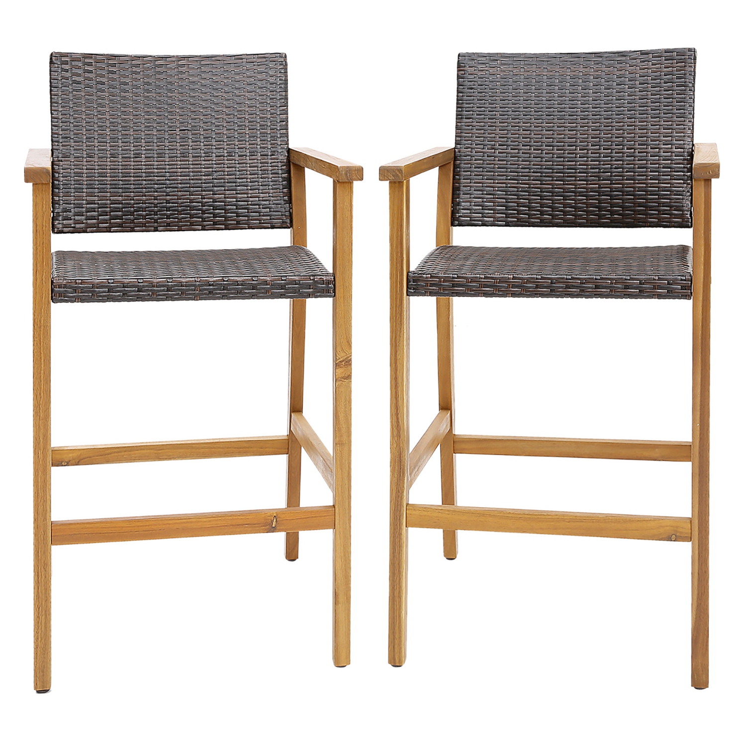 Gymax Patio Rattan Bar Stool Set of 4 Outdoor PE Wicker Bar Chairs w/ Armrests & Sturdy Footrests