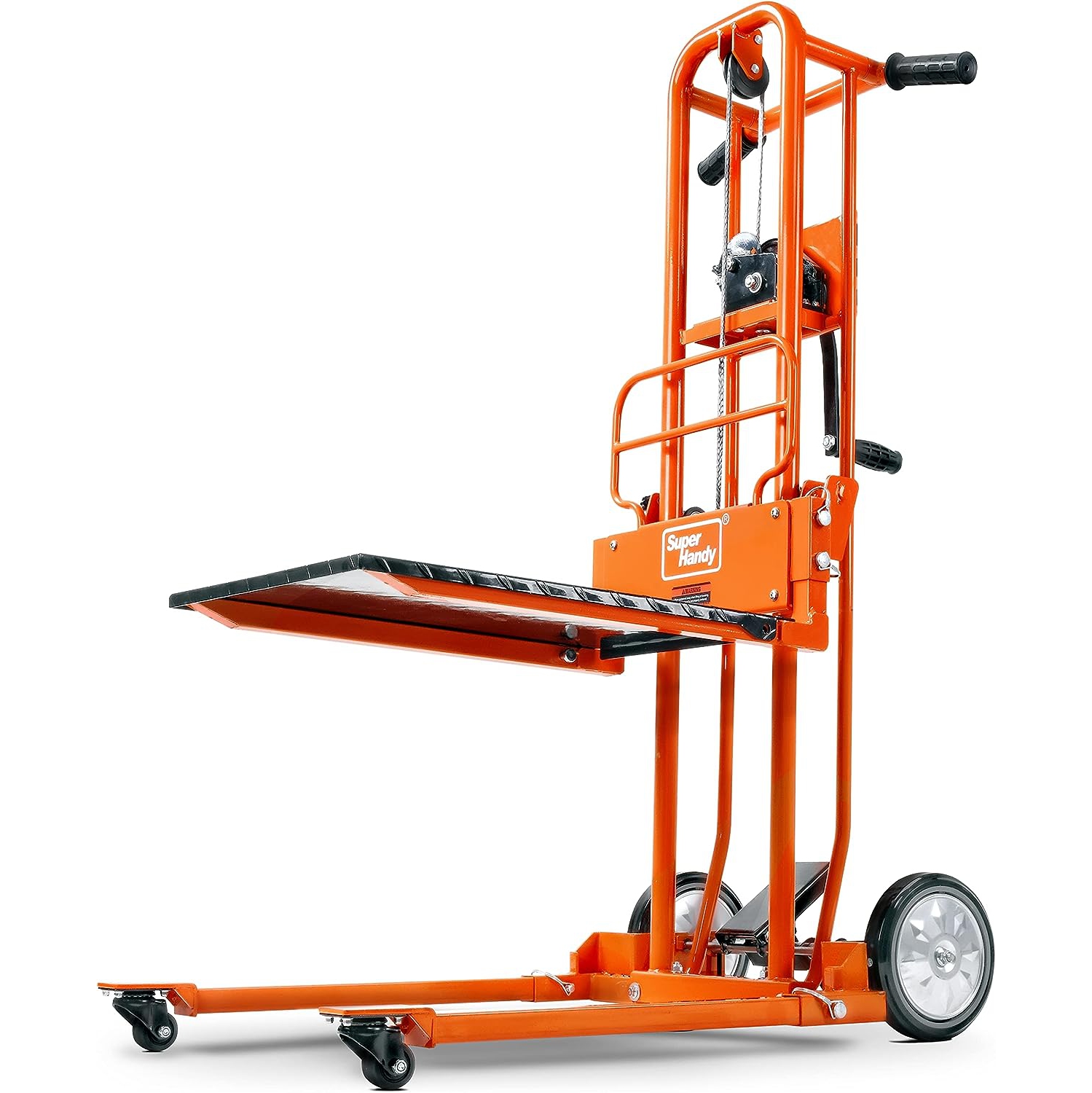 SuperHandy Material Lift Winch Stacker: Pallet Truck Dolly & Lift Table, 150kg Capacity, 101.6cm Max Lift, 20.3cm Wheels with Swivel Casters