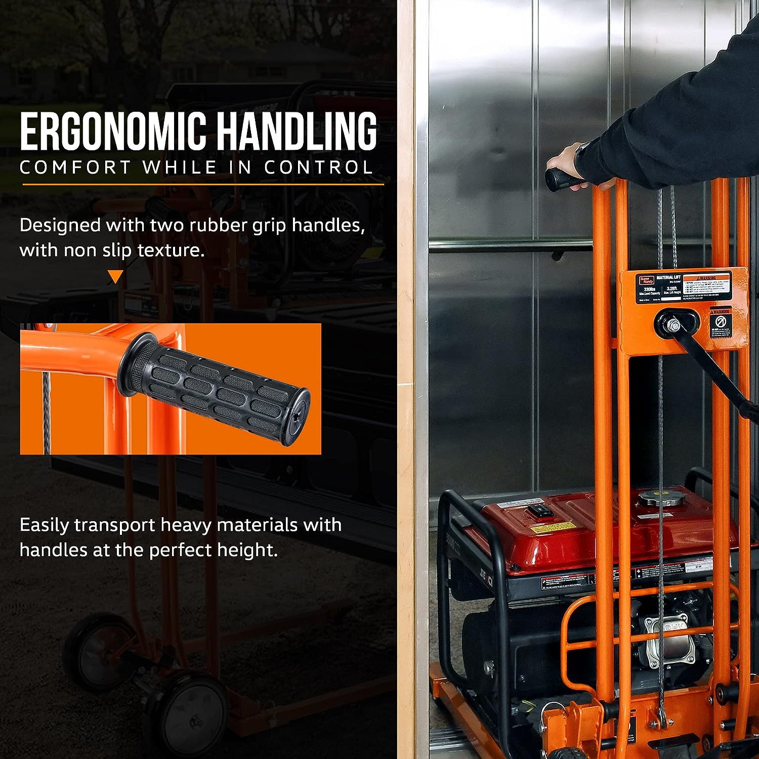 Range-treuil SuperHandy Material Lift : Chariot pour transpalette et table élévatrice, capacité 150&nbsp;kg, levage max 101,6&nbsp;cm, roues