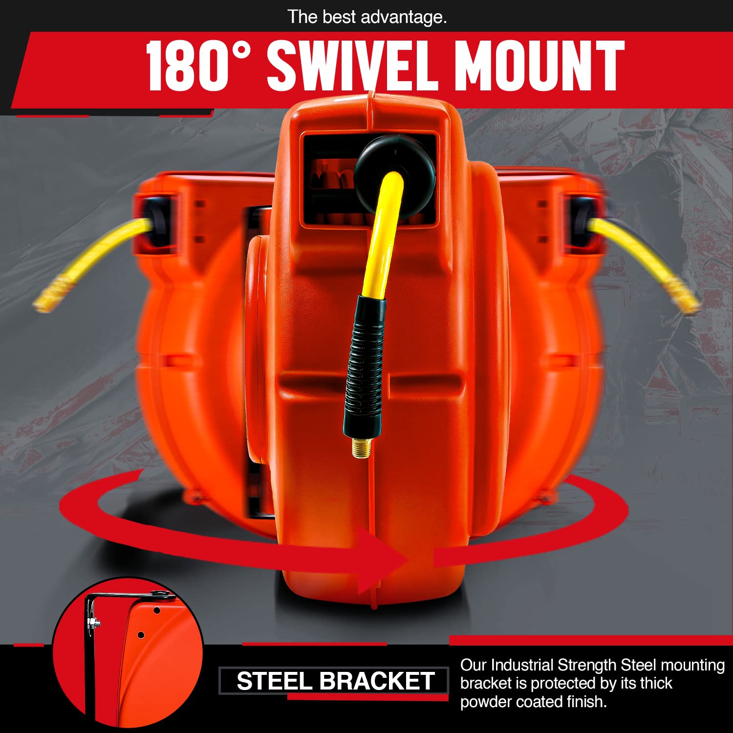 Dévidoir rétractable ReelWorks : 9,5&nbsp;mm x 15&nbsp;m Premium Flex polymère hybride, Max 300&nbsp;lb/po², polypropylène robuste, entraînement