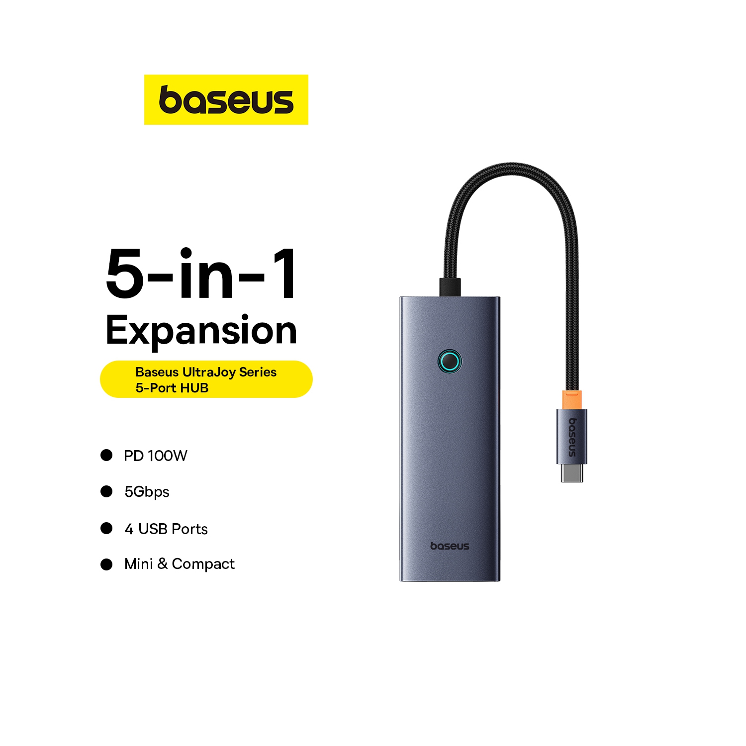 Baseus UltraJoy Series 5-Port HUB for MacBook Space Grey（Type-C to USB3.0*4+PD*1）