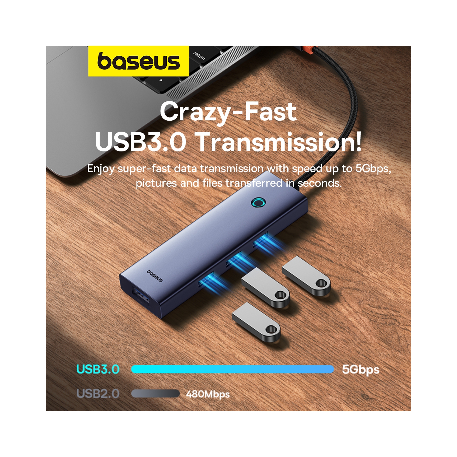 Baseus UltraJoy Series 5-Port HUB for MacBook Space Grey（Type-C to USB3.0*4+PD*1）