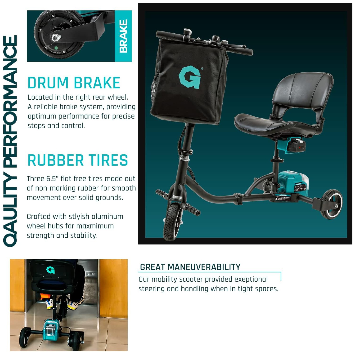 G 3-Wheel Electric Mobility Scooter: Ultra-Compact, Lightweight, Long-Range with Detachable 48V Battery, 125kg Max Load