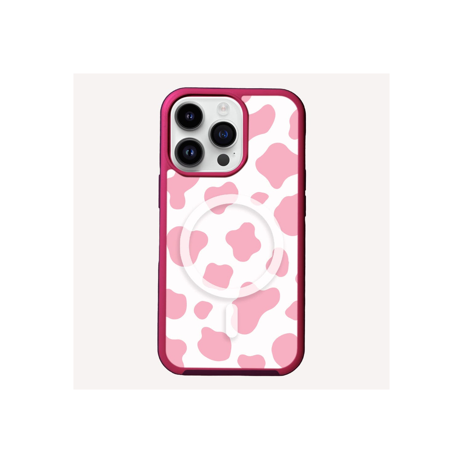 MagSafe iPhone 13 Pro Max Pink Cow Print Case