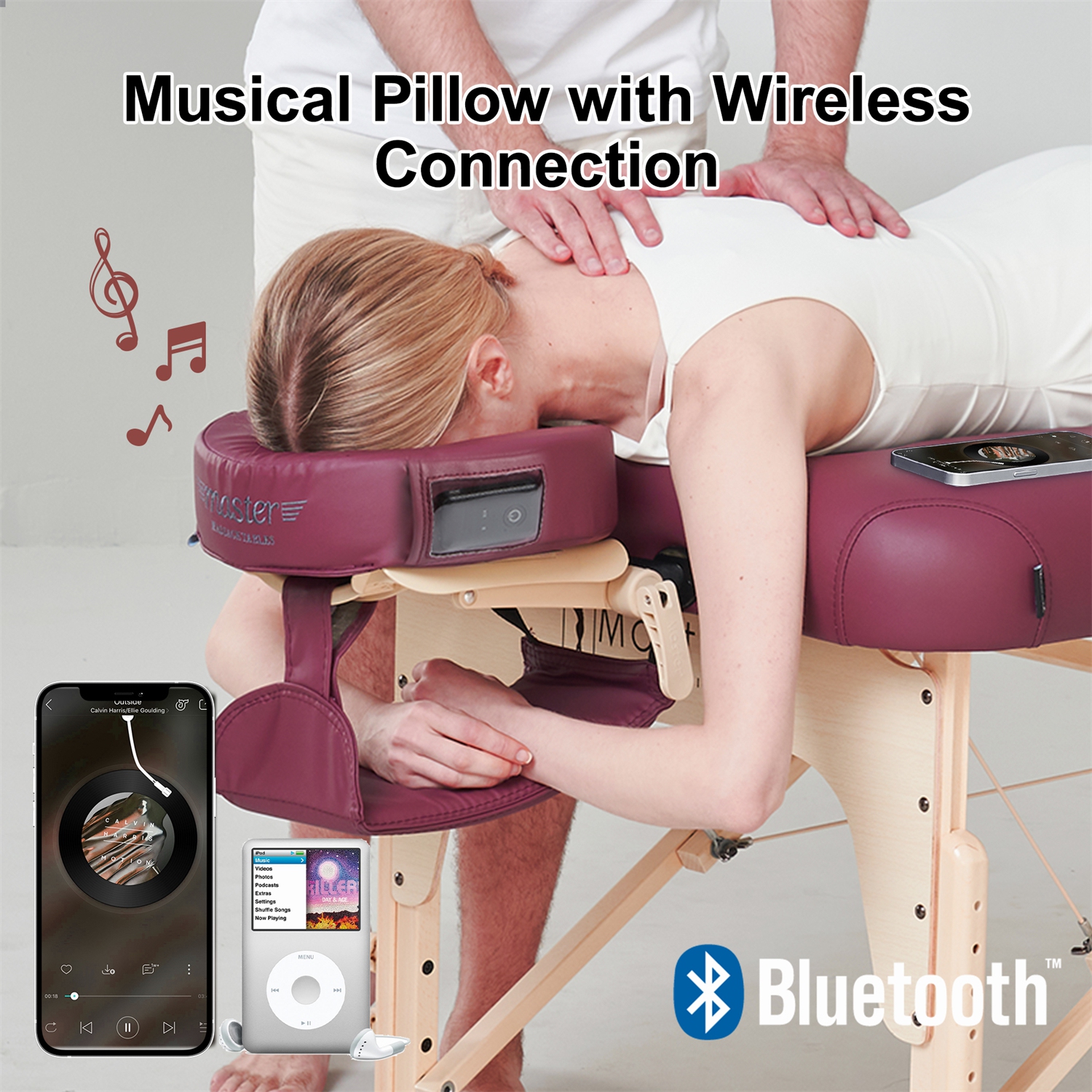 Master Massage MusicMaster Crescent Round High Fidelity Sound Face Cradle Cushion- Bluetooth Massage Pillow forFace Down Resting- Ultra Soft Massage