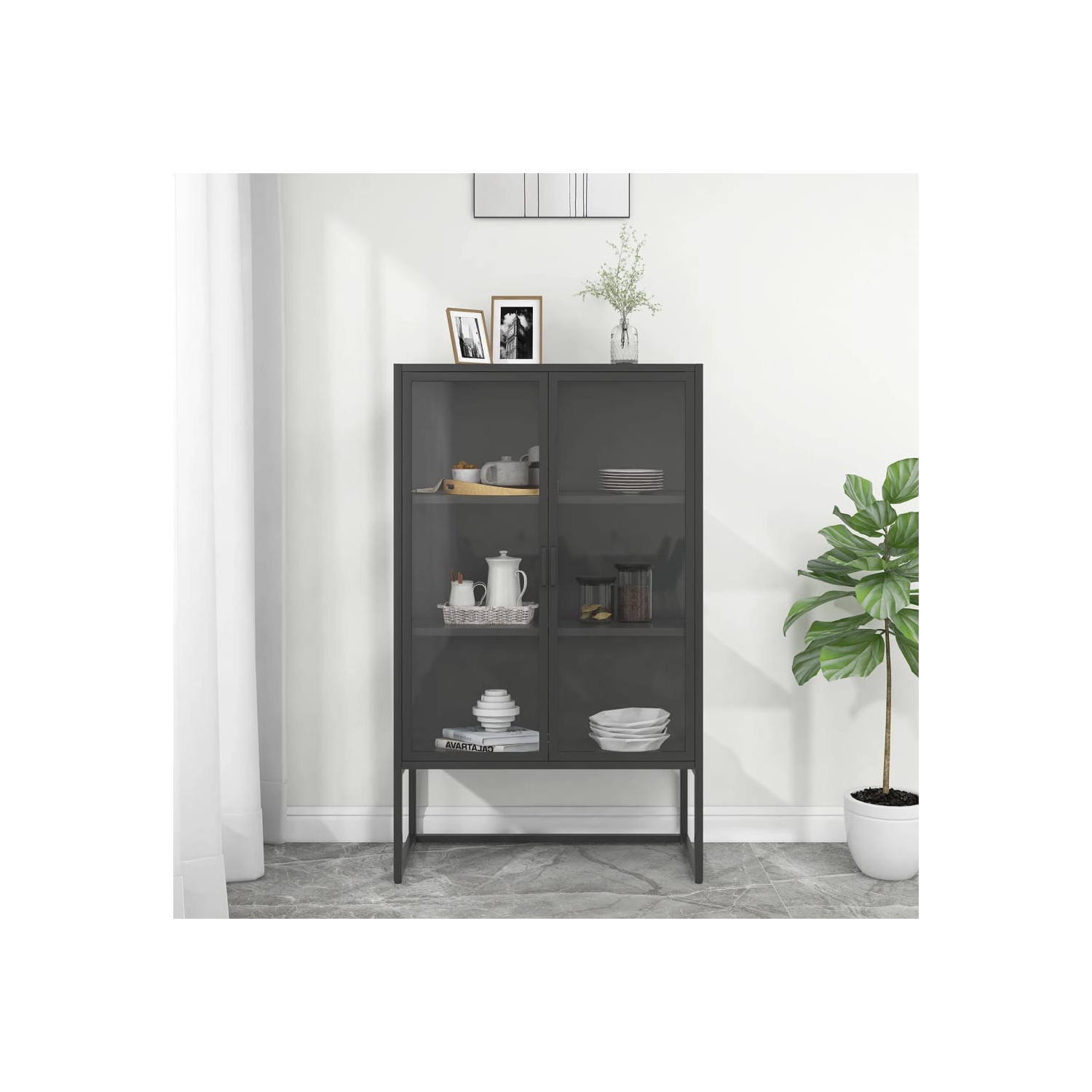 vidaXL Highboard Anthracite 80x35x135 cm Steel and Tempered Glass