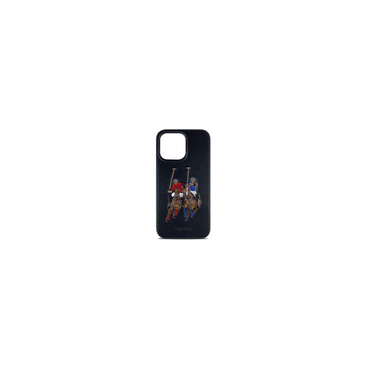 Santa Barbara Jockey Series 3D Embroidered Black Polo Leather Case for iPhone 14 Pro