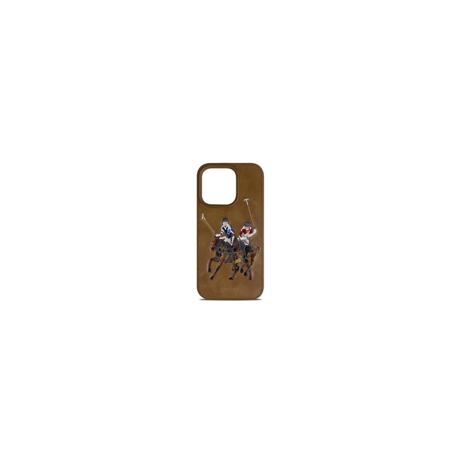 Santa Barbara Jockey Series 3D Embroidered Brown Polo Leather Case for iPhone 14 Pro Max