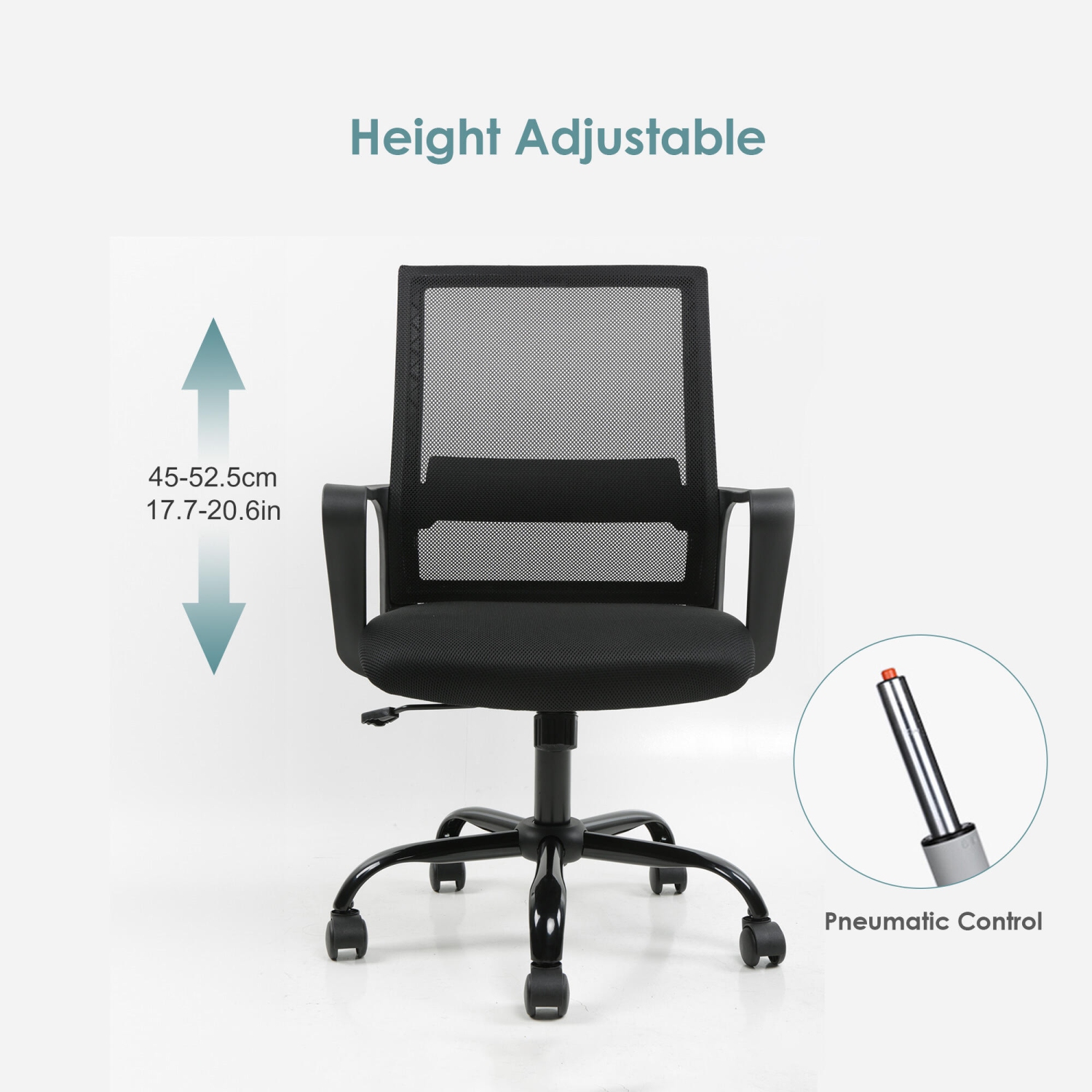 Moustache Office Chair, Computer Desk Chair with Armrest and Height Adjustable, Mid Back Mesh Task Chair