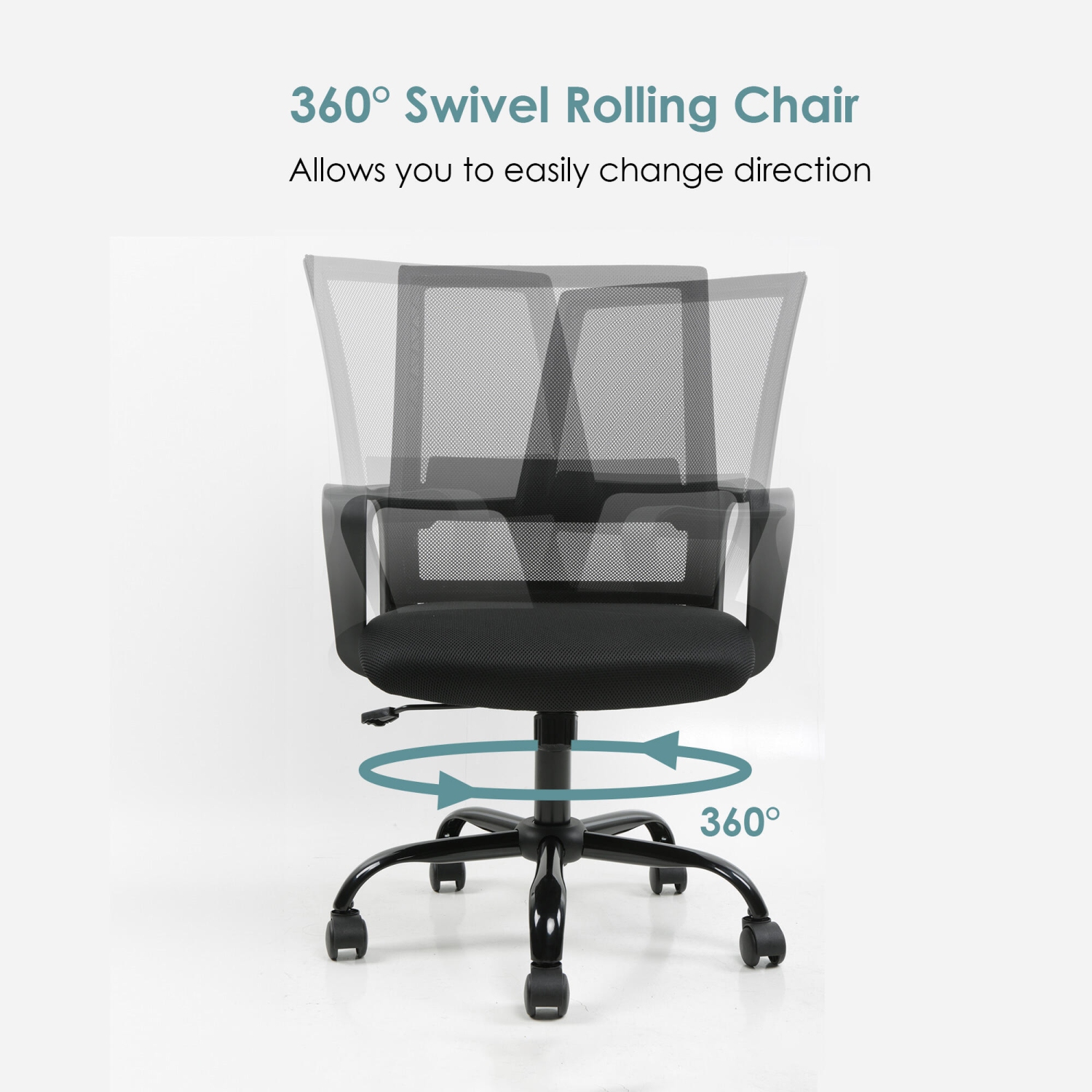Moustache Office Chair, Computer Desk Chair with Armrest and Height Adjustable, Mid Back Mesh Task Chair