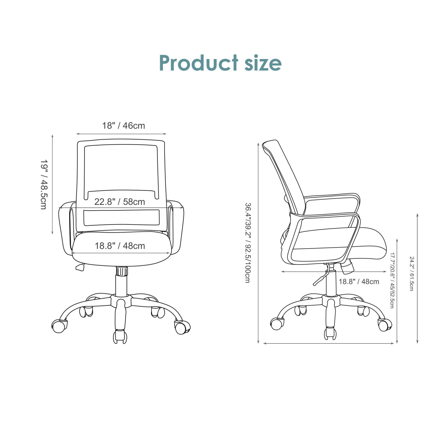 Moustache Office Chair, Computer Desk Chair with Armrest and Height Adjustable, Mid Back Mesh Task Chair