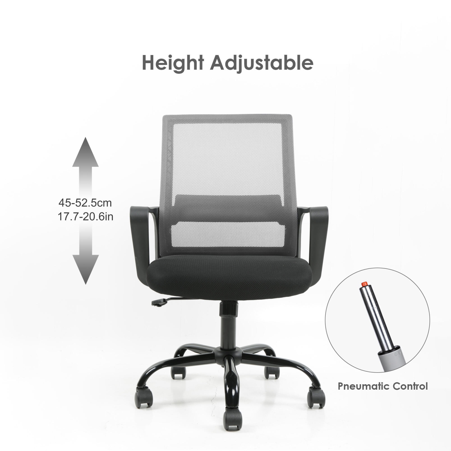 Height Adjustable Office Chair, Ergonomic Mid-Back Task Chair Computer Desk Chair Hold up to 250lbs, Grey