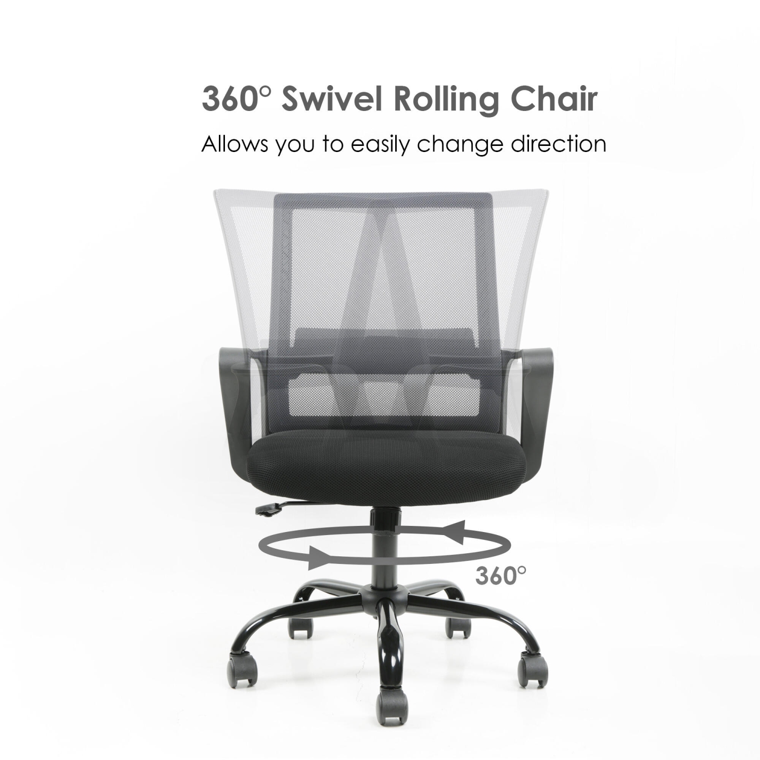 Height Adjustable Office Chair, Ergonomic Mid-Back Task Chair Computer Desk Chair Hold up to 250lbs, Grey