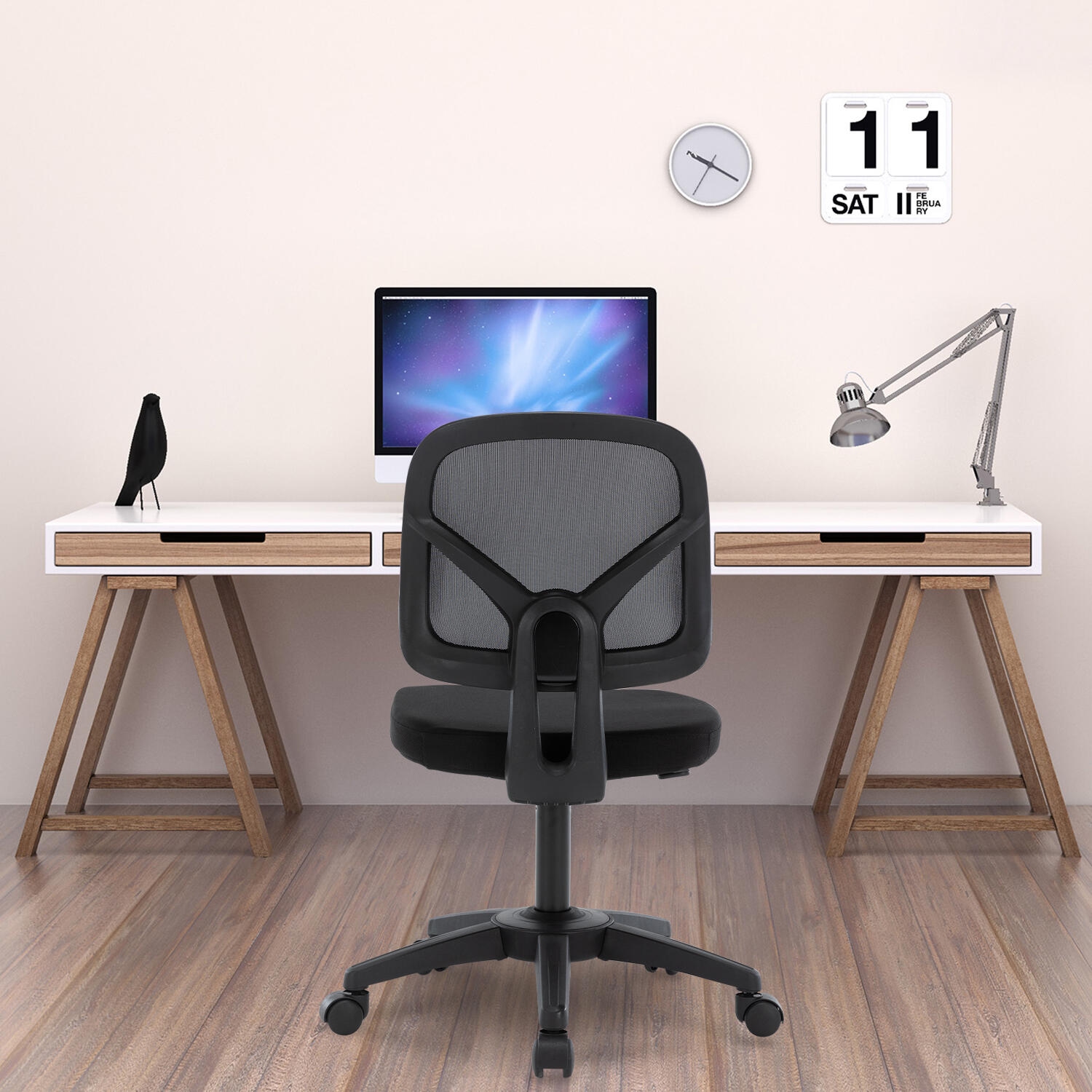 Chaise de bureau à dossier bas, chaise de bureau d’ordinateur à hauteur réglable avec roulettes pivotantes et support jusqu’à 250&nbsp;lb