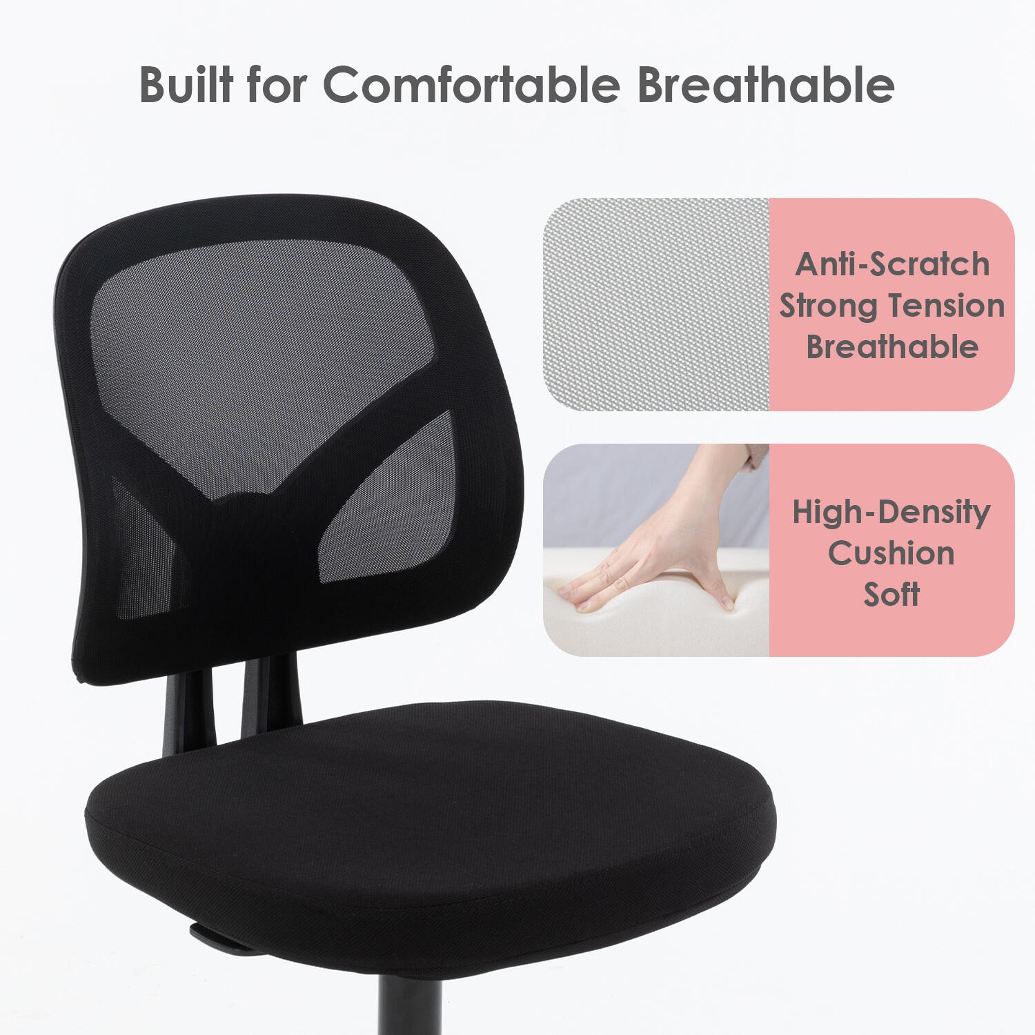 Chaise de bureau à dossier bas, chaise de bureau d’ordinateur à hauteur réglable avec roulettes pivotantes et support jusqu’à 250&nbsp;lb