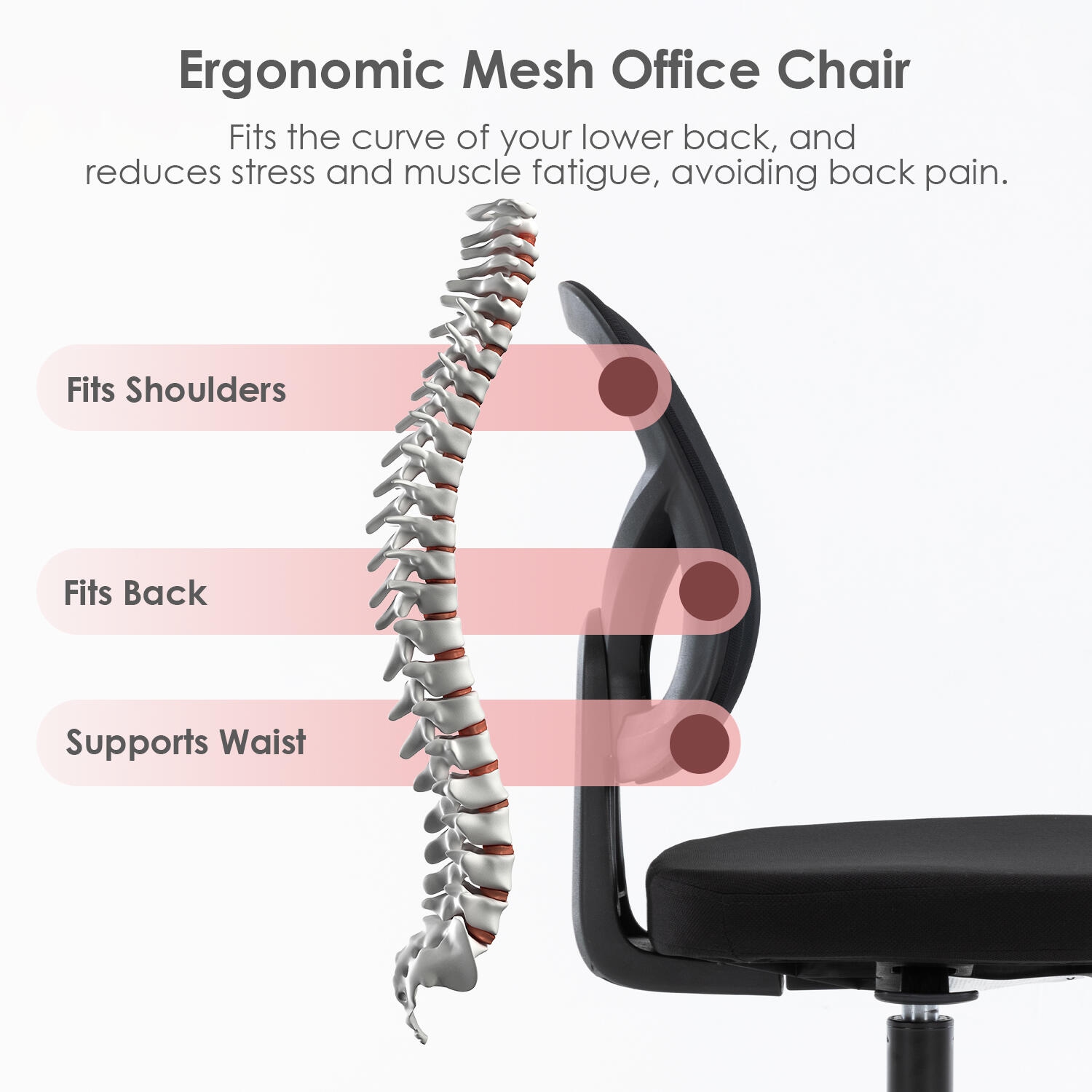 Chaise de bureau à dossier bas, chaise de bureau d’ordinateur à hauteur réglable avec roulettes pivotantes et support jusqu’à 250&nbsp;lb