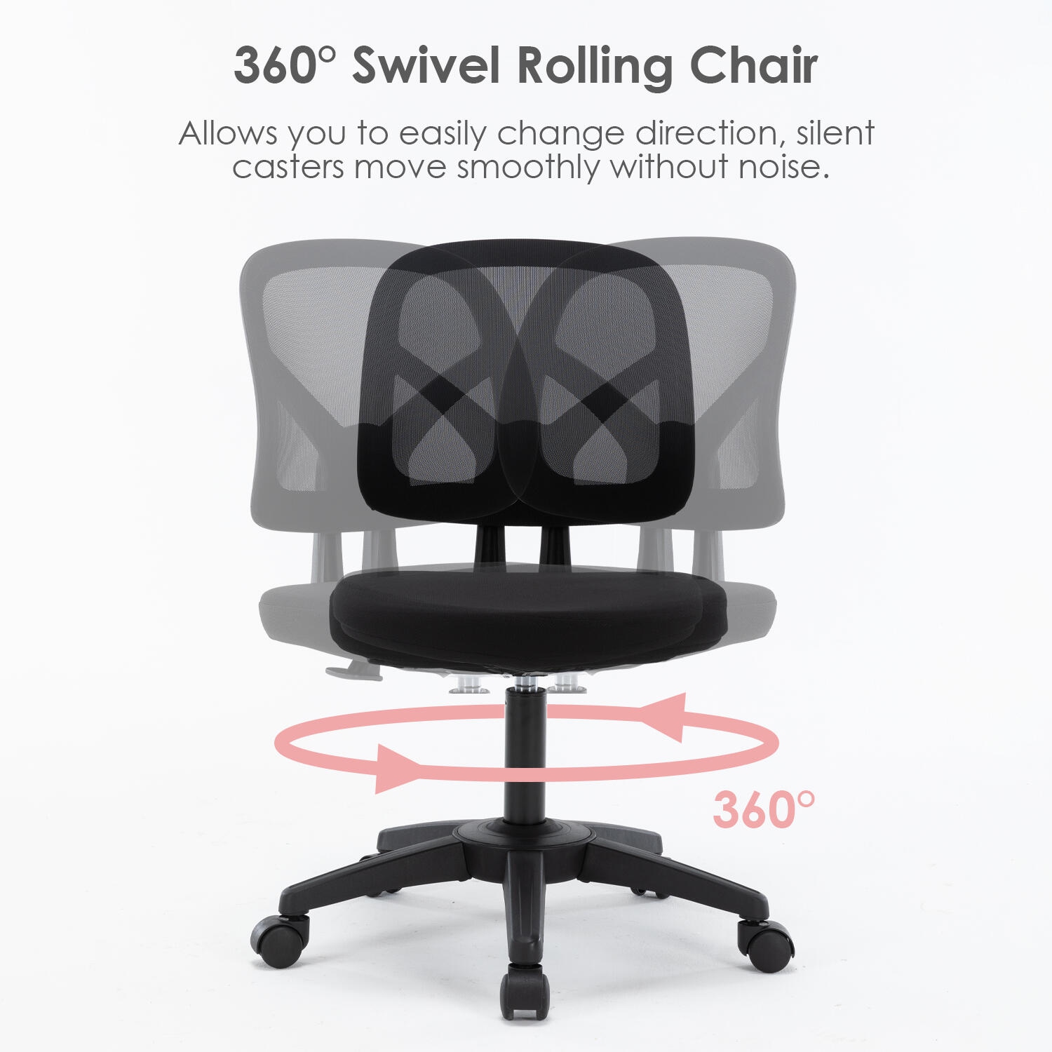 Chaise de bureau à dossier bas, chaise de bureau d’ordinateur à hauteur réglable avec roulettes pivotantes et support jusqu’à 250&nbsp;lb