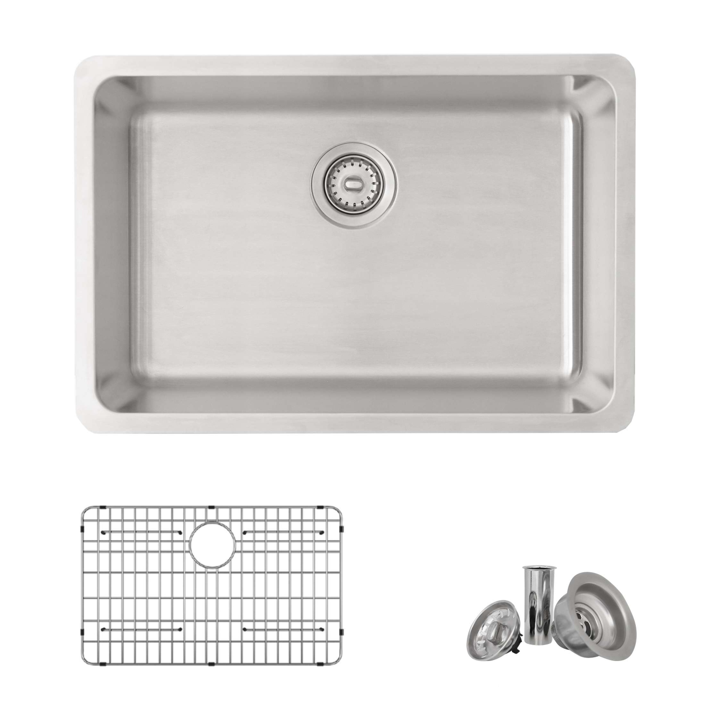 Stylish Dual-Mount 27" Stainless Steel Single Bowl Kitchen Sink with grid and strainer S-406TG