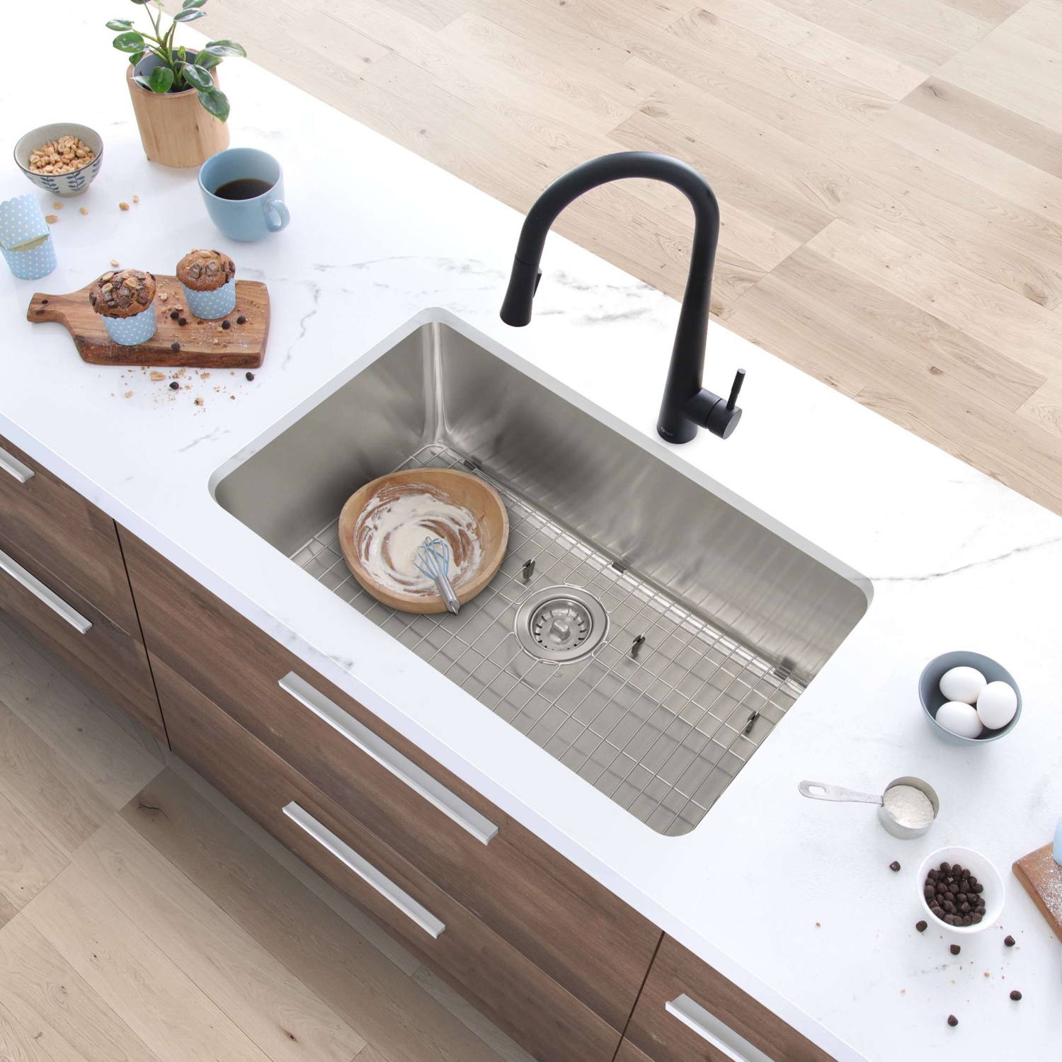 Stylish Dual-Mount 27" Stainless Steel Single Bowl Kitchen Sink with grid and strainer S-406TG