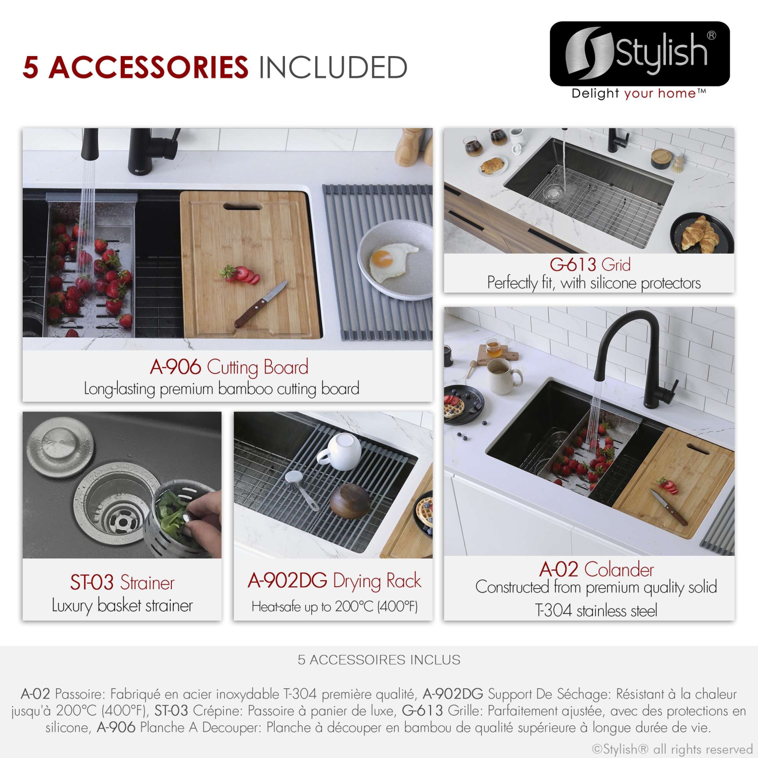 Stylish Versa33 Undermount 33" Workstation 16-gauge Single-Bowl Graphite Black Kitchen Sink with accessories S-613WN