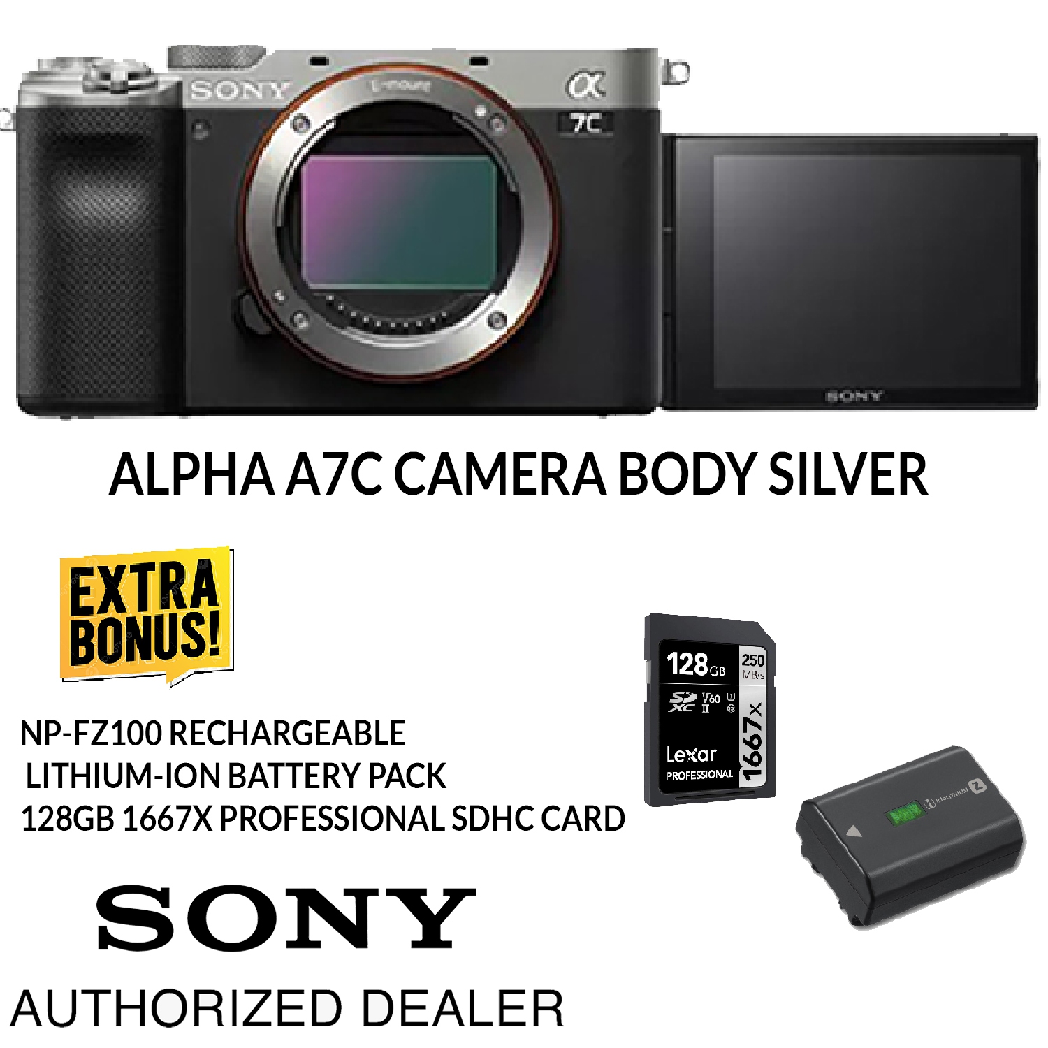 Sony Alpha a7C Camera Body SILVER BONUS: 128GB Card and Sony Battery.