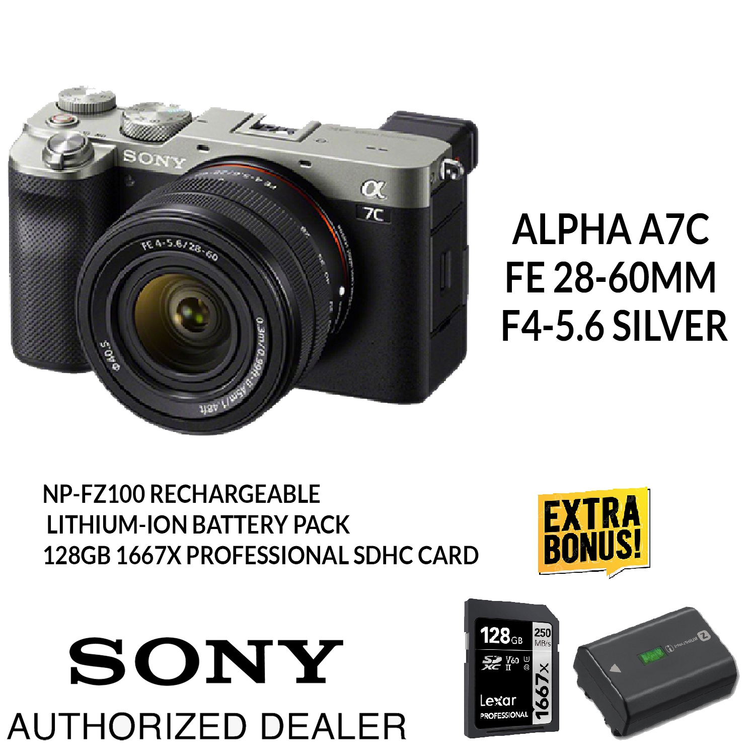 Sony Alpha a7C FE 28-60mm F4-5.6 Silver BONUS: Card and Battery.