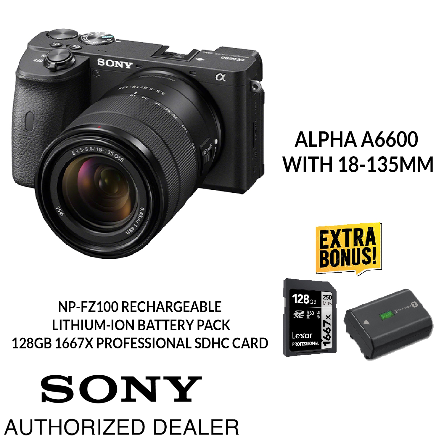 Sony a6600 with 18-135mm Bonus: 128GB Memory Card and NP-FZ100 Battery. SONY Canada Authorized