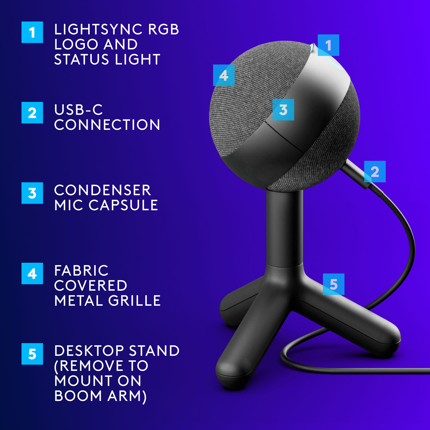 Logitech Yeti Orb Condenser LIGHTSYNC RGB Gaming USB Microphone - Black