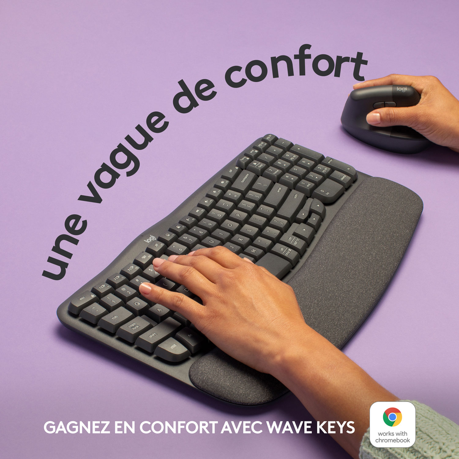 Clavier ergonomique sans fil Wave Keys de Logitech - Graphite