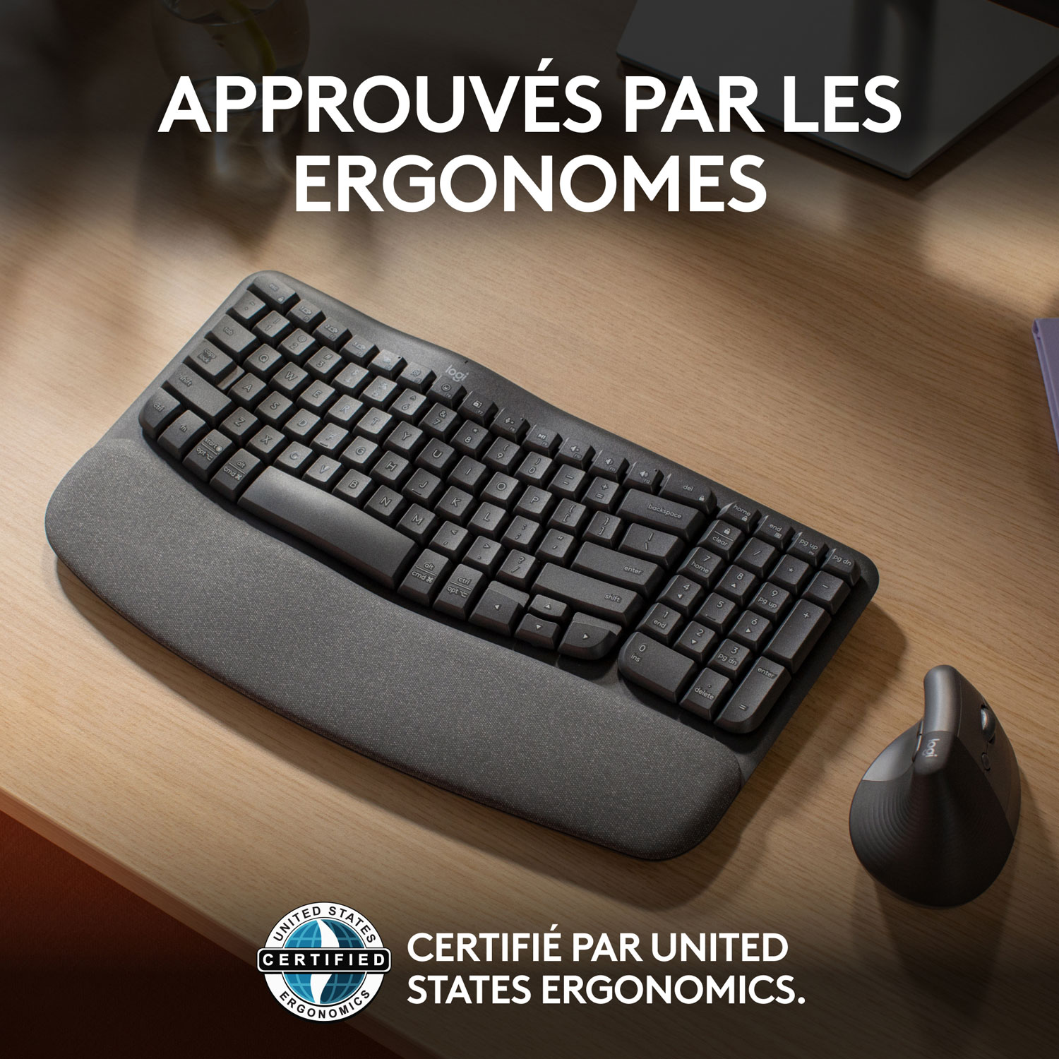 Clavier ergonomique sans fil Wave Keys de Logitech - Graphite