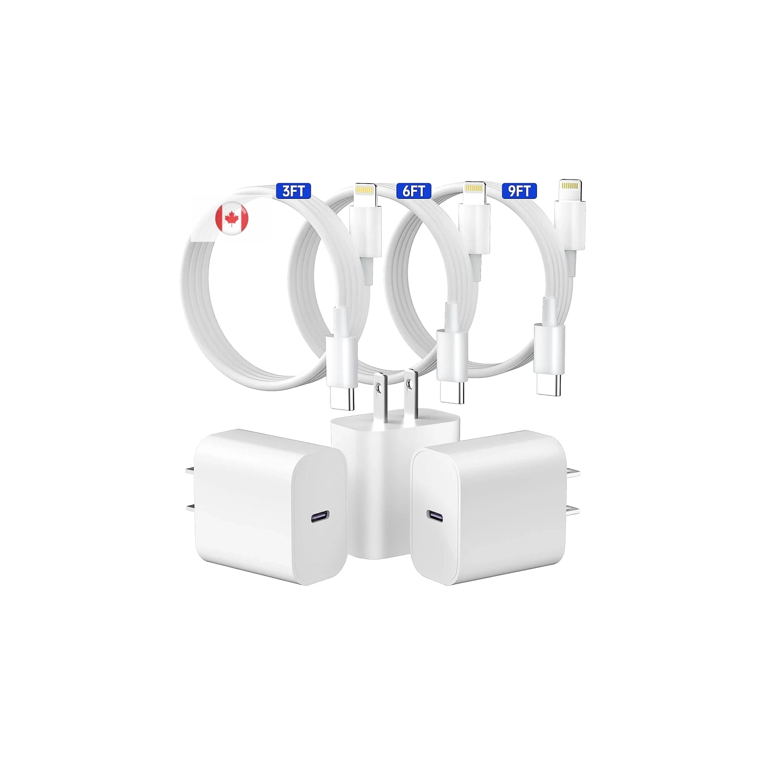 MFi Certified iPhone Fast Charger - 3 Pack 20W PD USB C Wall Charger block with USB C to Lightning Cable Cord [3FT-6FT-9FT] - Compatible with iPhone 14/13/12/11/XS/XR/X/8, iPad
