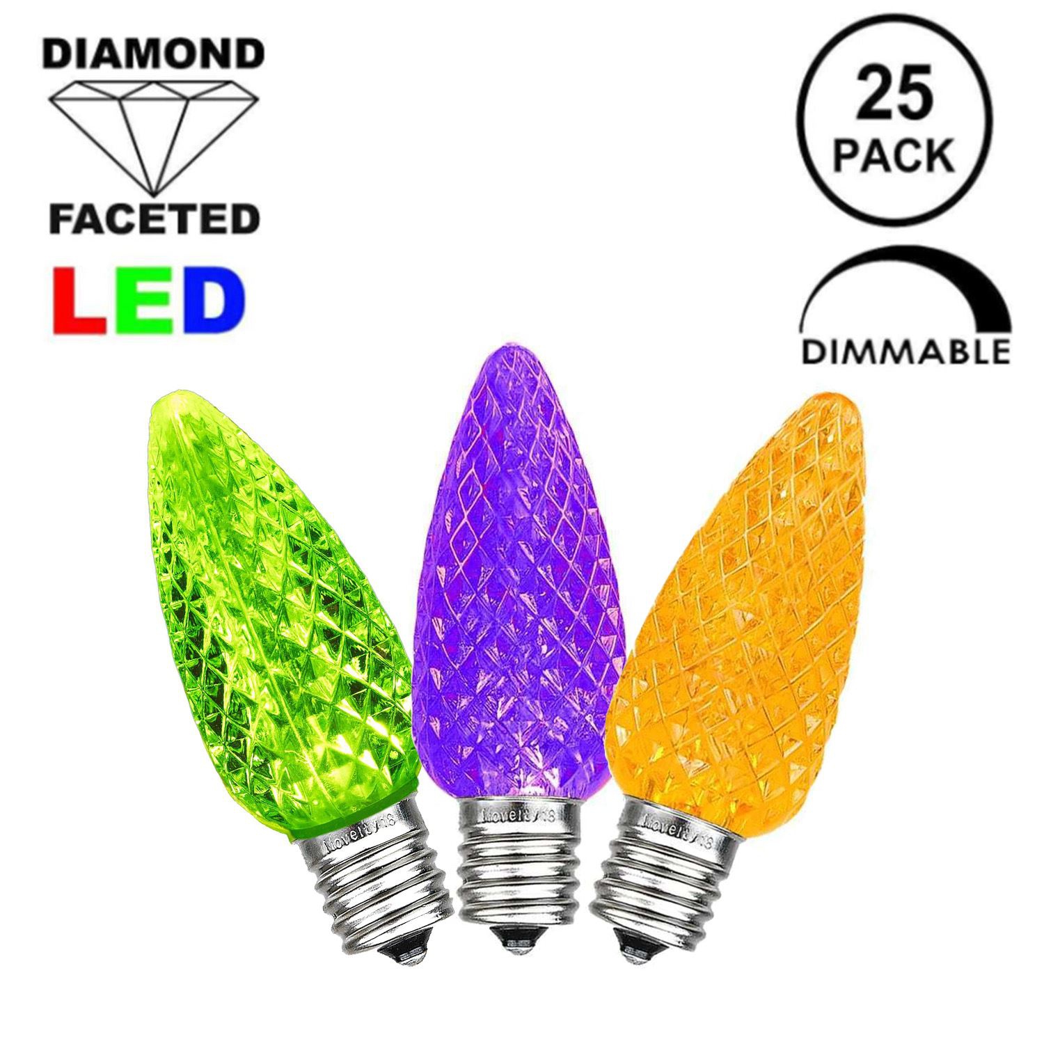 Novelty Lights 25PK C7 LED Faceted Ultra Bright Dimmable Outdoor Christmas Light Replacement Bulbs LED Replacement Bulbs, Led Bulbs, Outdoor Light
