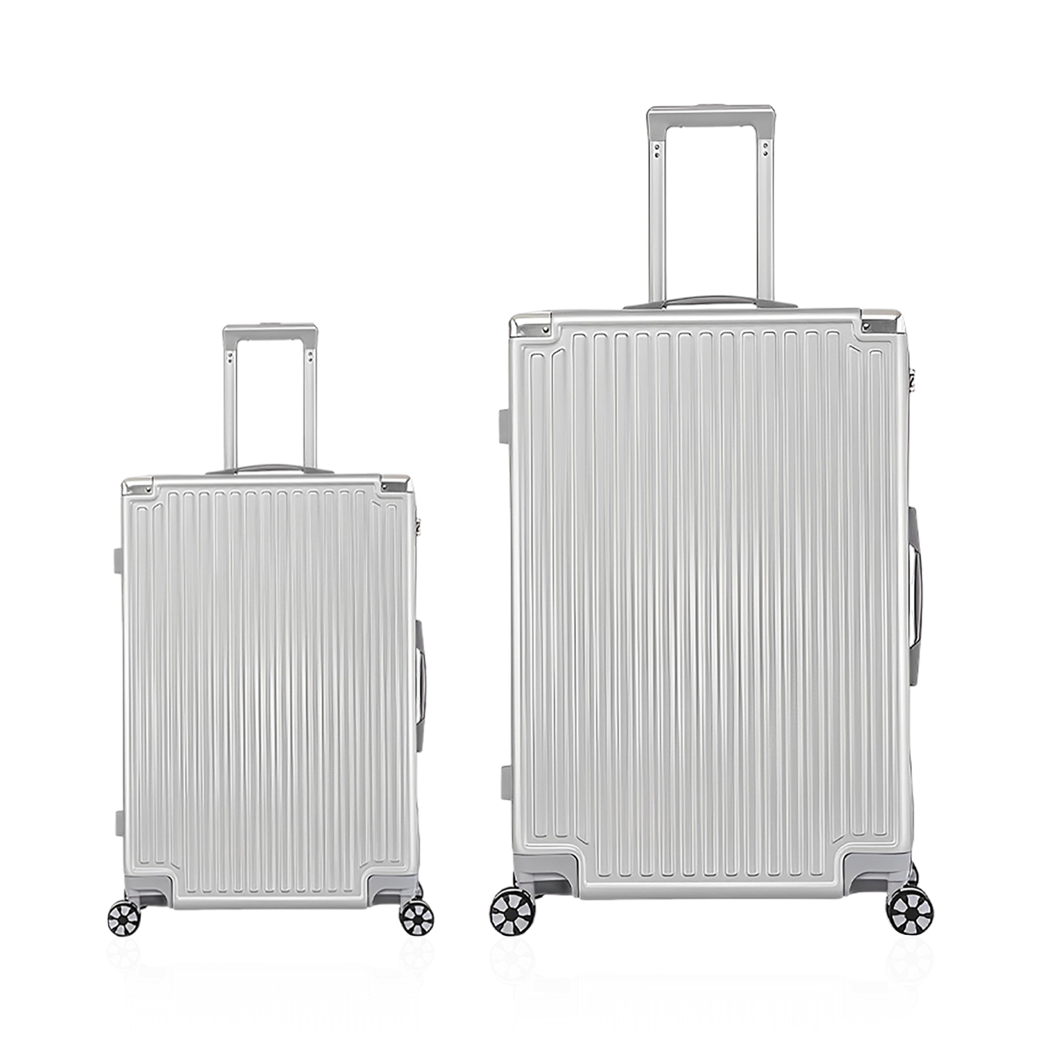 WINGOMART 2-Piece Luggage Set Lightweight Durable PC+ABS Hardshell, Double Spinner Wheels, TSA Lock - 20in & 28in - Silver