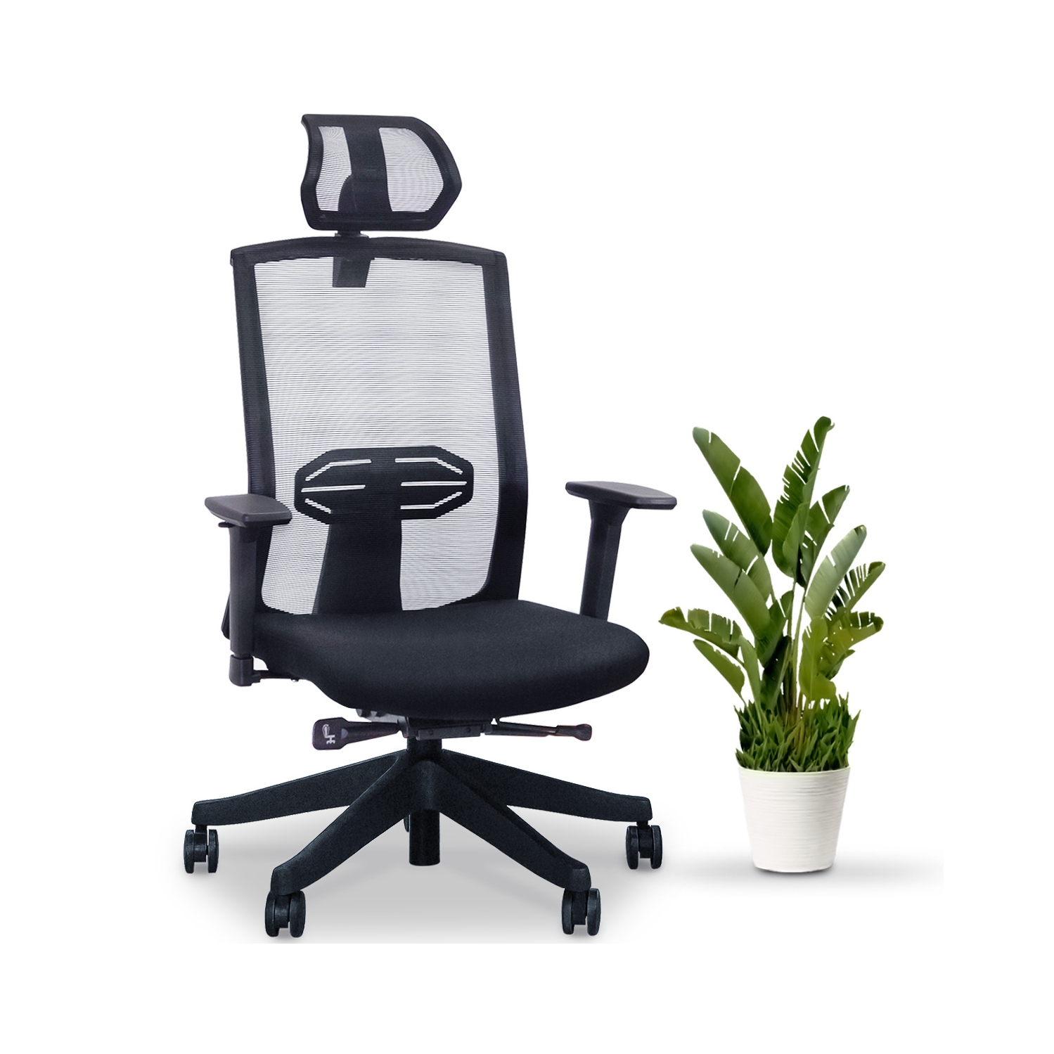 EFFYDESK BUSINESS BUNDLE: Height Adjustable Computer Standing Desk Small Oak Black on Business Black Frame + KarmaChair Adjustable Ergonomic Office