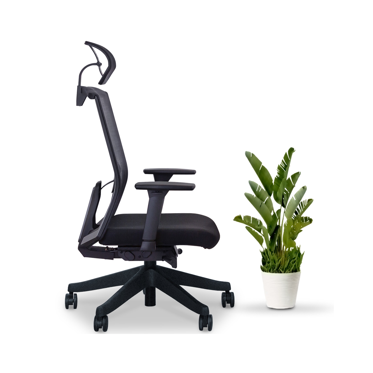 EFFYDESK BUSINESS BUNDLE: Height Adjustable Computer Standing Desk Small Oak Black on Business Black Frame + KarmaChair Adjustable Ergonomic Office