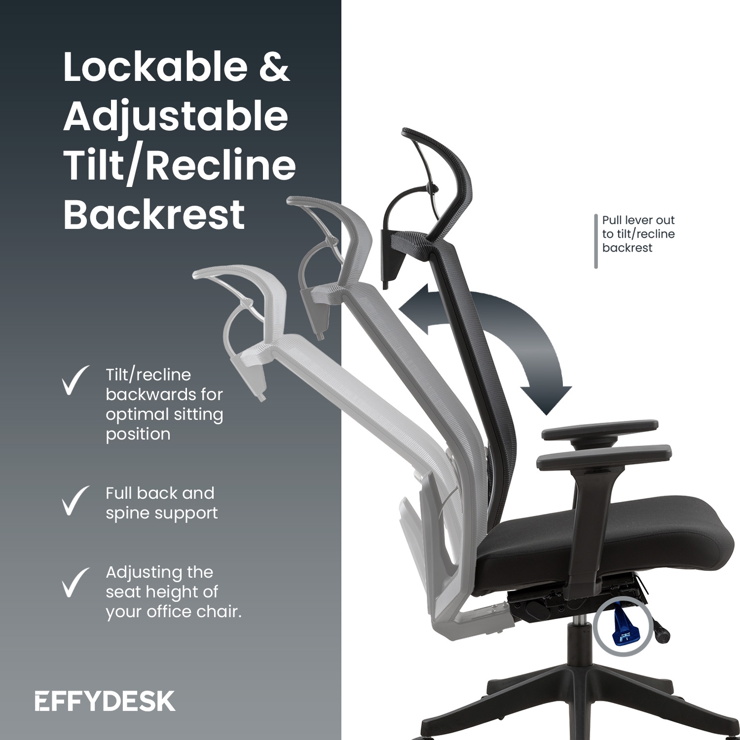 EFFYDESK BUSINESS BUNDLE: Height Adjustable Computer Standing Desk Small Oak Black on Business Black Frame + KarmaChair Adjustable Ergonomic Office