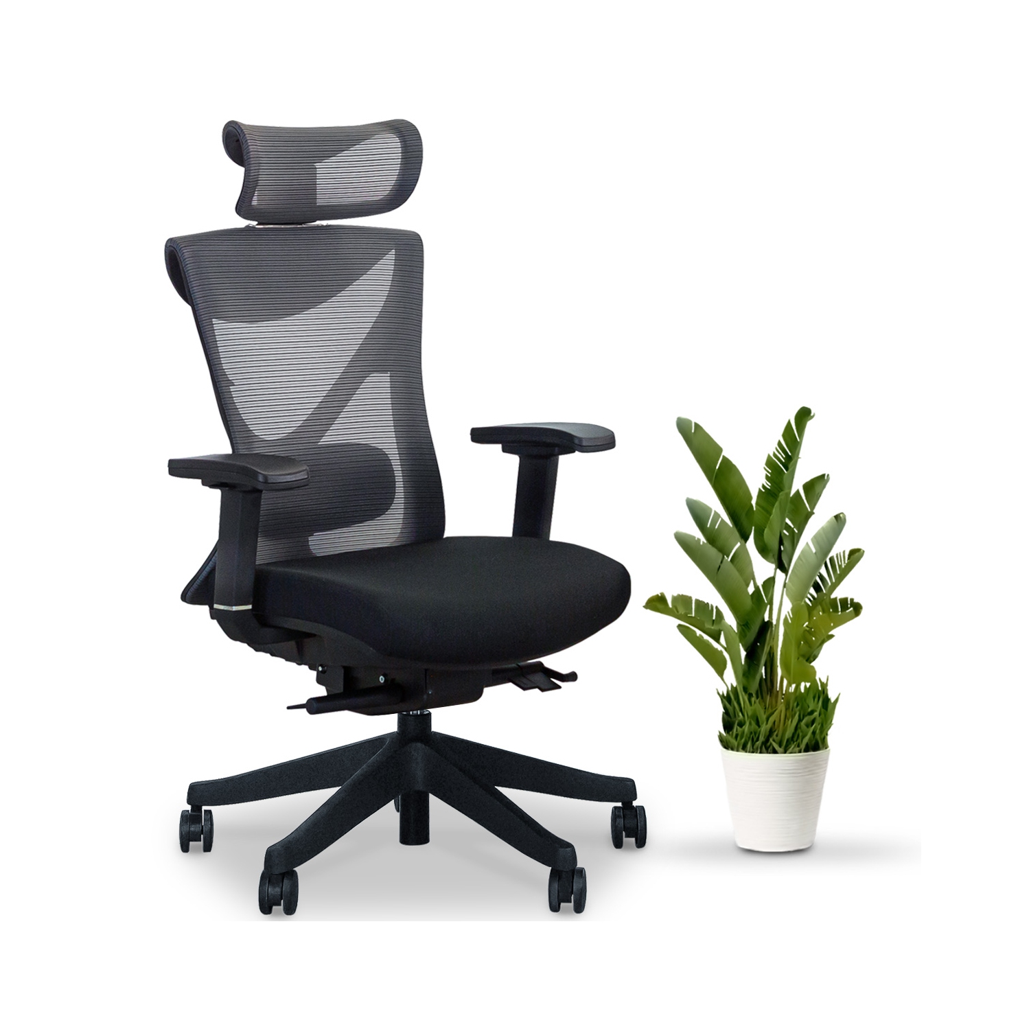 EFFYDESK BUSINESS BUNDLE: Height Adjustable Computer Standing Desk Small Oak Black on Business Black Frame + KaiChair Adjustable Ergonomic Office