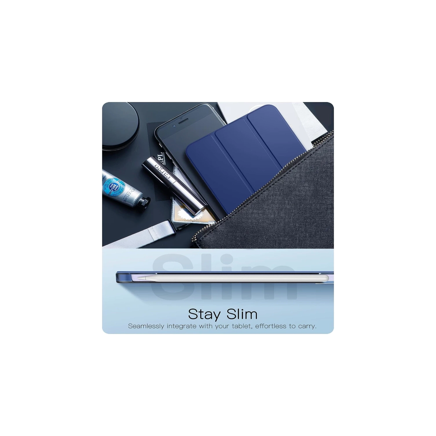 Étui iPad pour Mini 6 - Bleu marine, Touch ID et recharge crayon, couvercle arrière mince translucide