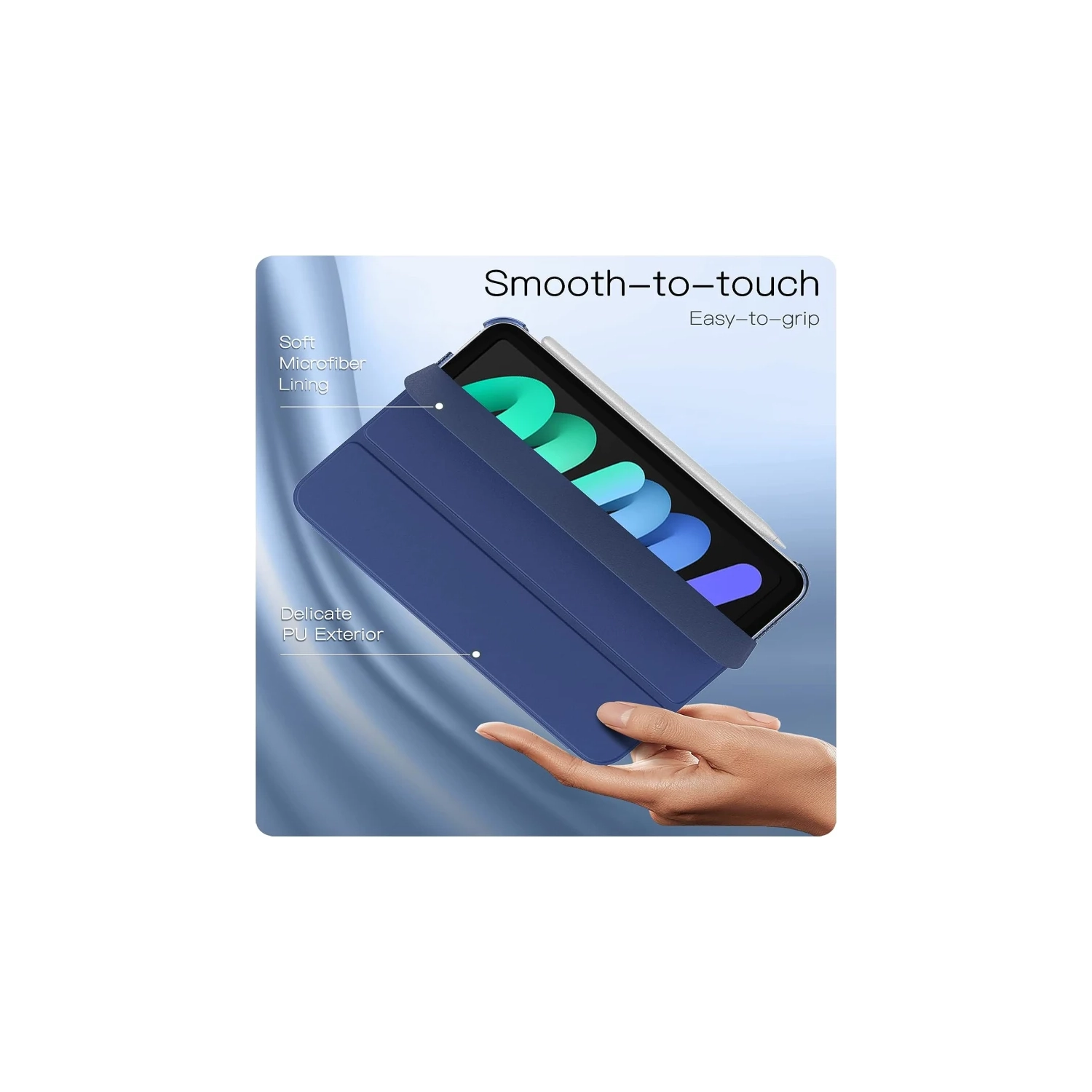 Étui iPad pour Mini 6 - Bleu marine, Touch ID et recharge crayon, couvercle arrière mince translucide