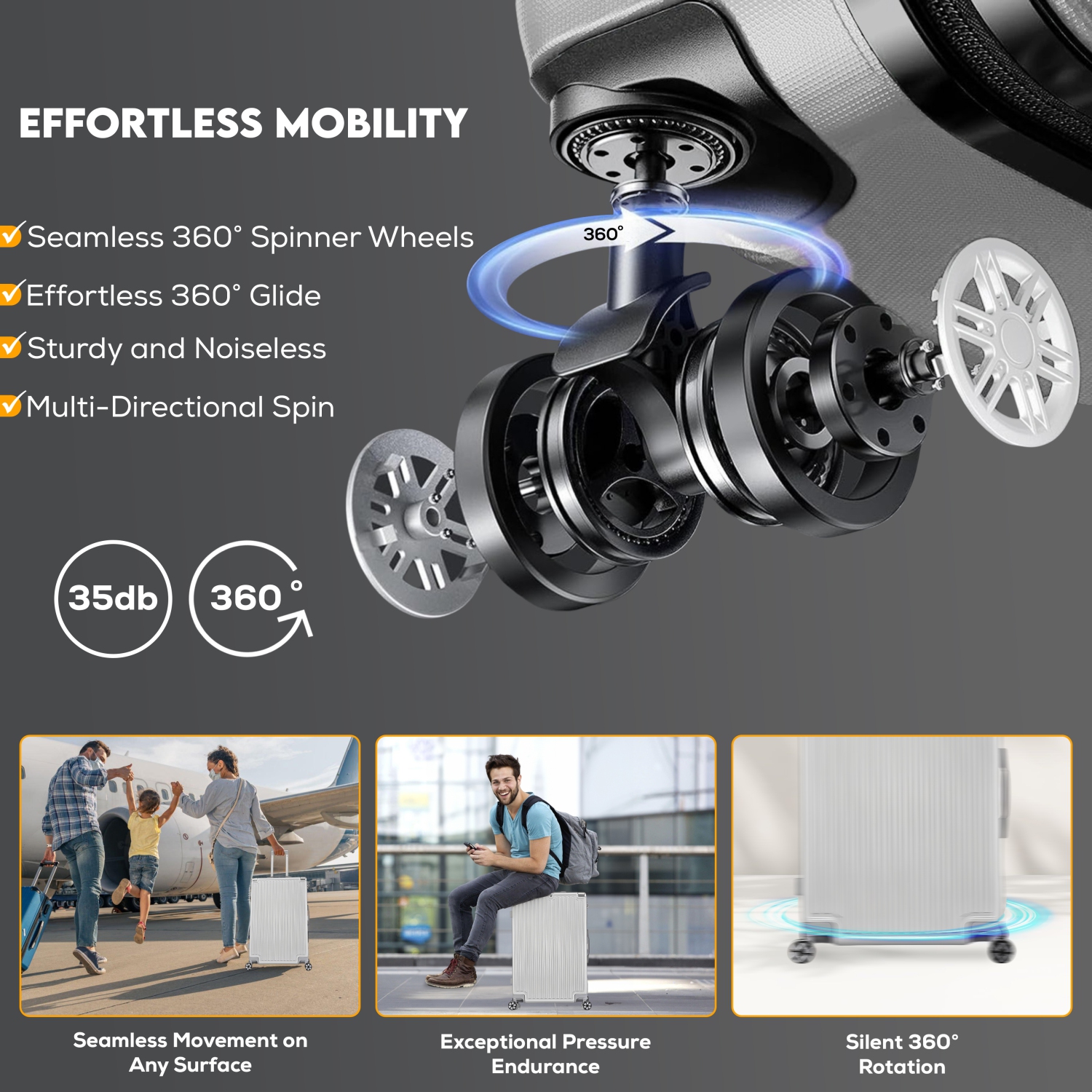 WINGOMART Luggage Lightweight Durable PC+ABS Hardshell, Double Spinner Wheels, TSA Lock - 24in - Silver