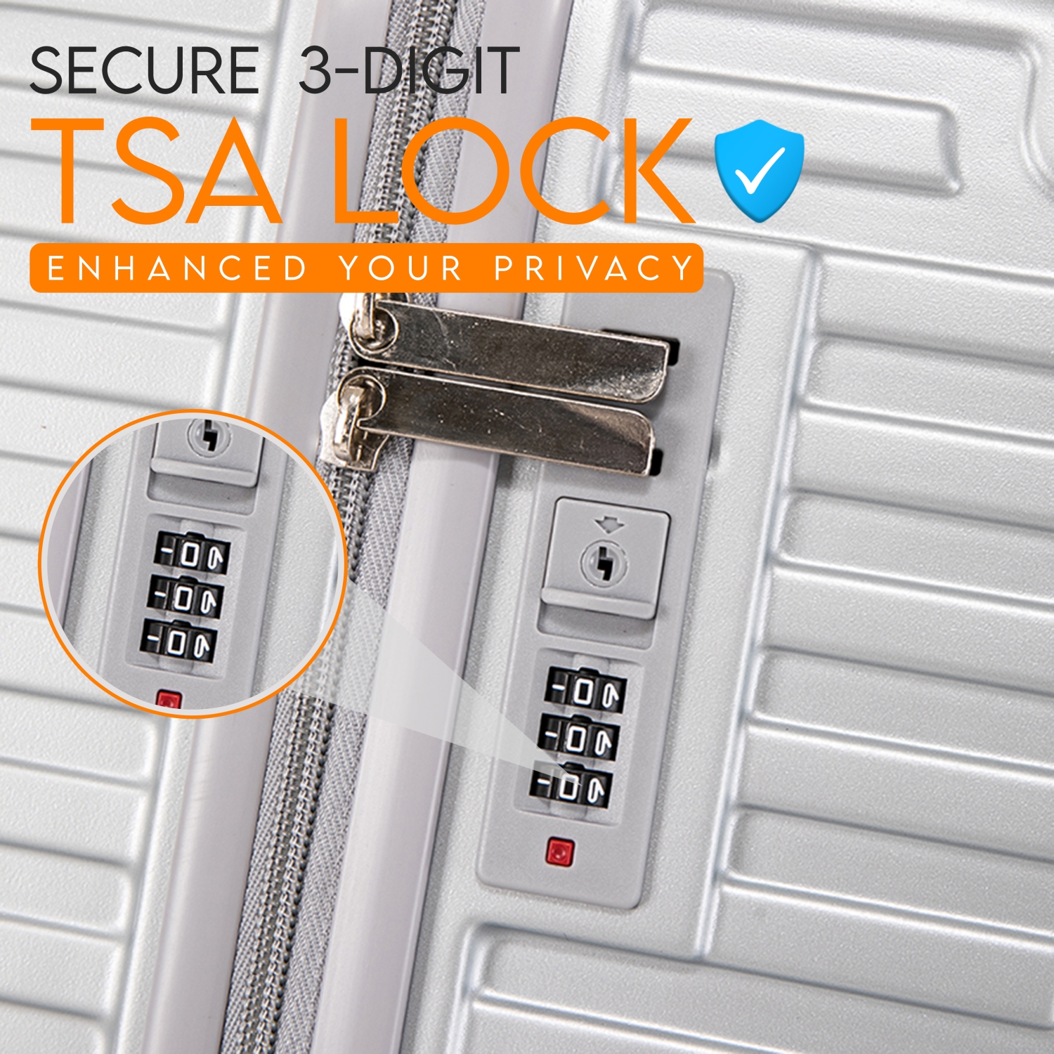 WINGOMART Luggage Lightweight Durable PC+ABS Hardshell, Double Spinner Wheels, TSA Lock - 24in - Silver