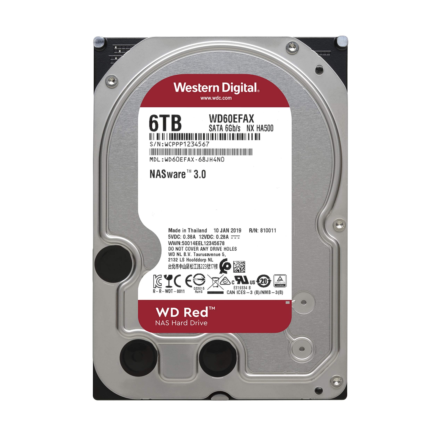 Western Digital 6TB WD Red NAS Internal Hard Drive HDD - 5400 RPM, SATA 6 Gb/s, SMR, 256MB Cache, 3.5" - WD60EFAX