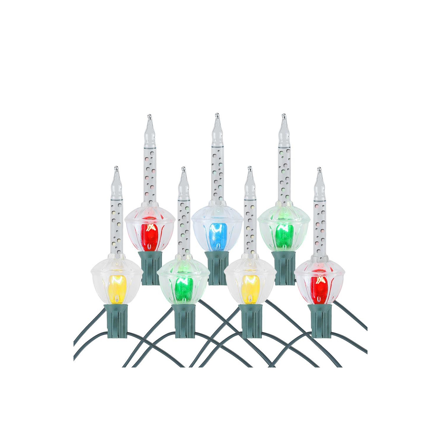 Novelty Lights Traditional Bubble Light Set, 6 Feet 7 Bulbs Red/Yellow Liquid with Multicolor Bases, 5 Watt E12/C7 Bulbs for Indoor Christmas Trees,