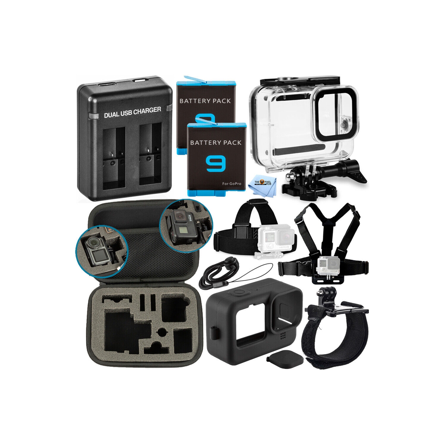 Ensemble d'accessoires pour GoPro HERO 9 HERO 10 Black + batterie EXT +  boîtier + étui