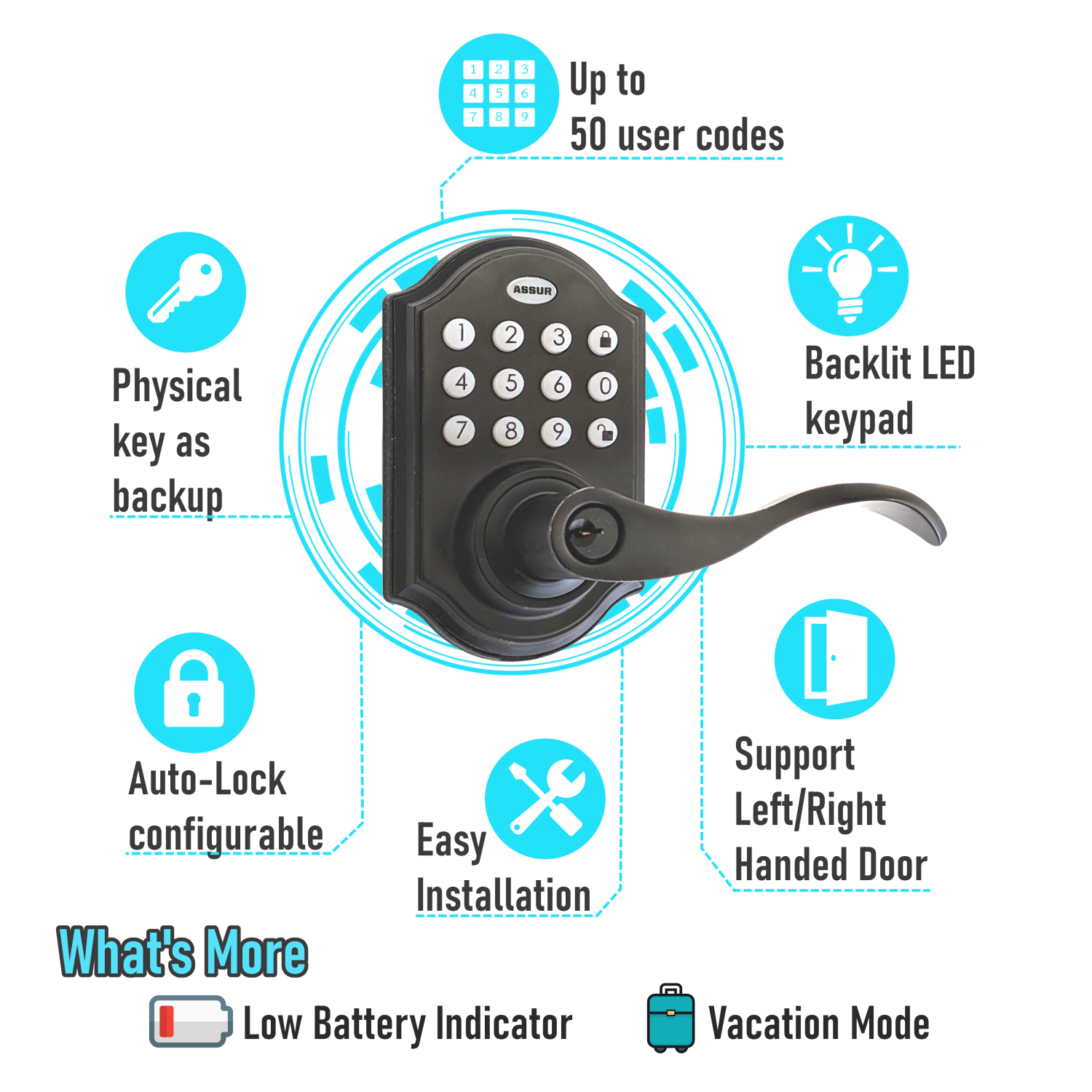 ASSUR Keyless Entry Door Lock Smart Door Locks Electronic Door Lock with Handle Lever