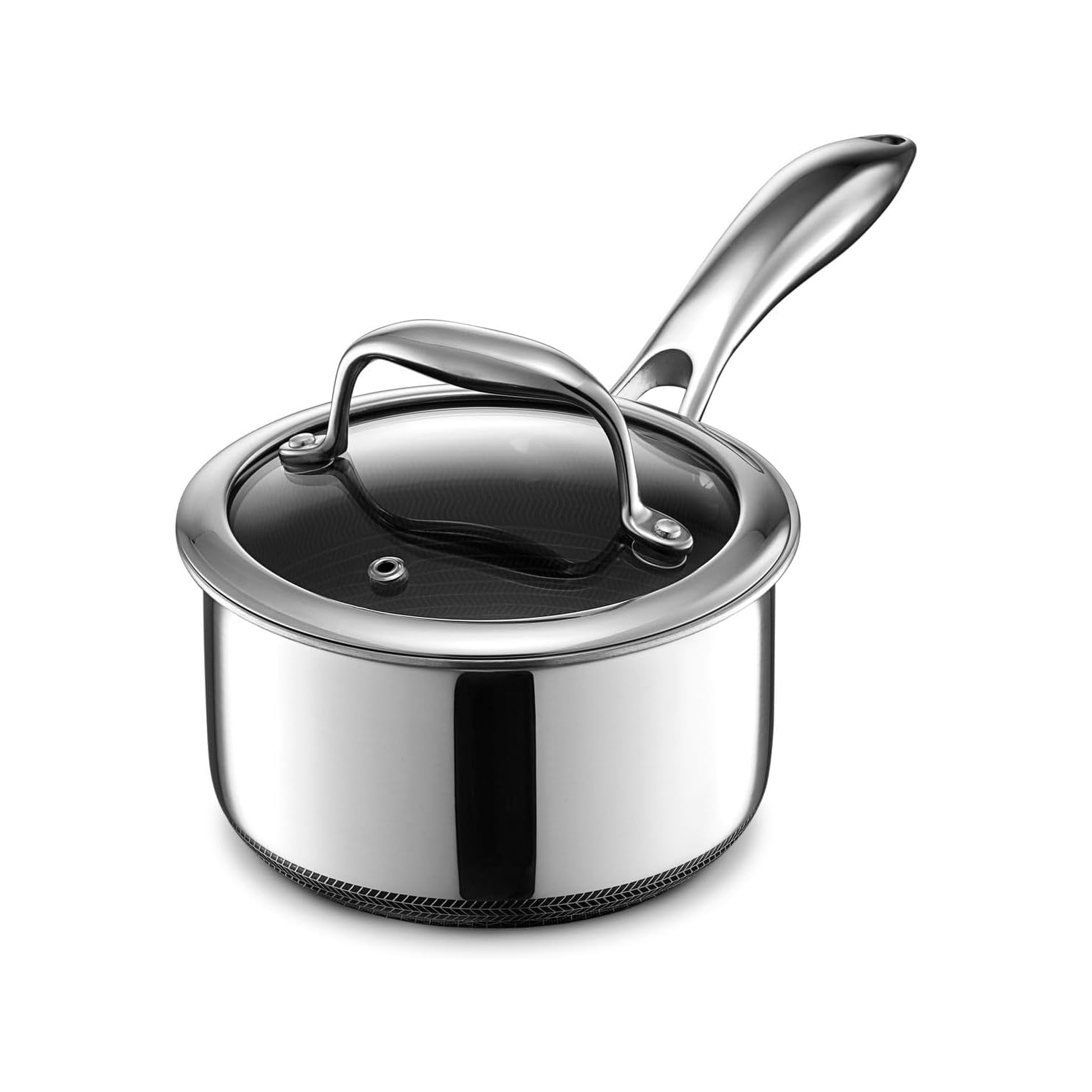 HexClad 1 Quart Hybrid Nonstick Saucepan and Lid, Dishwasher and Oven Friendly, Compatible with All Cooktops